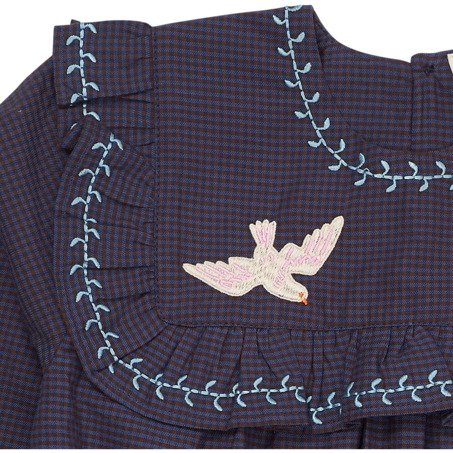 COPENHAGEN COLORS Brown/Blue Check Comb. Checkered Dress W. Embroidery And Ruffle - Image 7