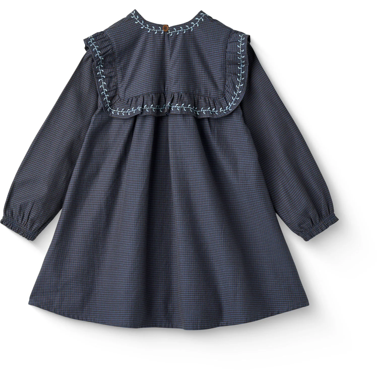 COPENHAGEN COLORS Brown/Blue Check Comb. Checkered Dress W. Embroidery And Ruffle - Image 8