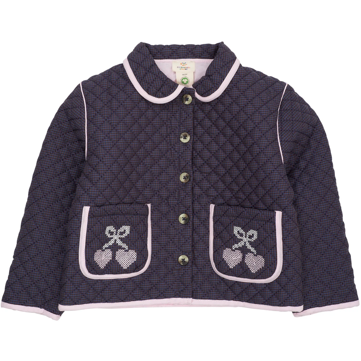 COPENHAGEN COLORS Brown/Blue Check Comb. Checkered Quilted Jacket W. Embroidery