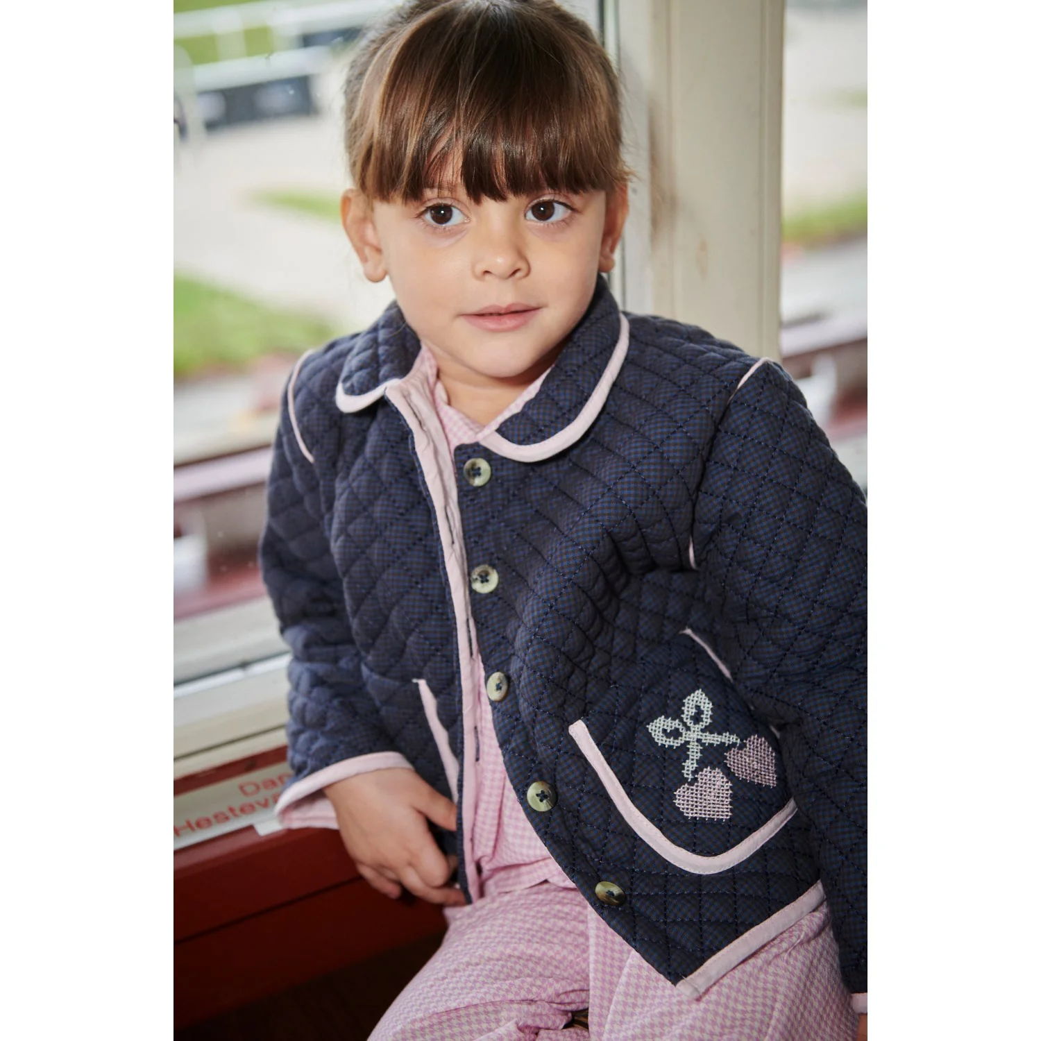 COPENHAGEN COLORS Brown/Blue Check Comb. Checkered Quilted Jacket W. Embroidery - Image 15