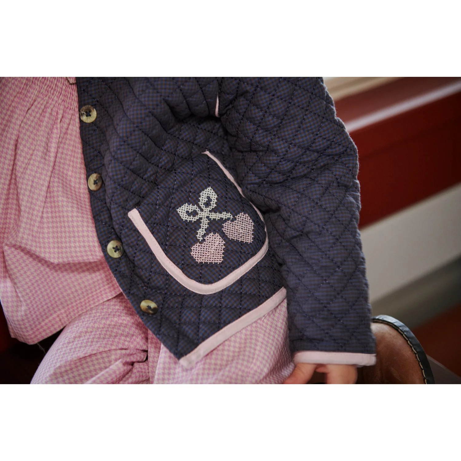 COPENHAGEN COLORS Brown/Blue Check Comb. Checkered Quilted Jacket W. Embroidery - Image 16