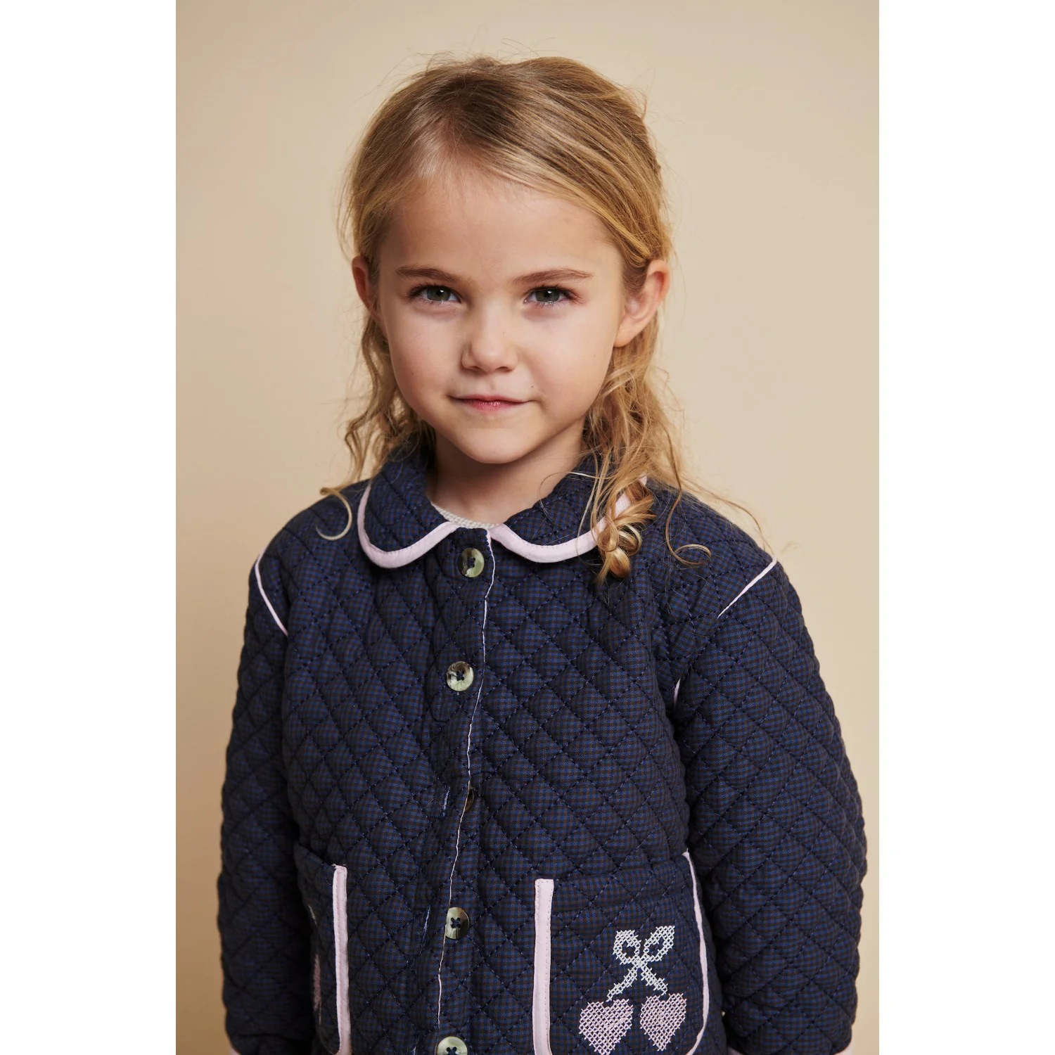 COPENHAGEN COLORS Brown/Blue Check Comb. Checkered Quilted Jacket W. Embroidery - Image 3