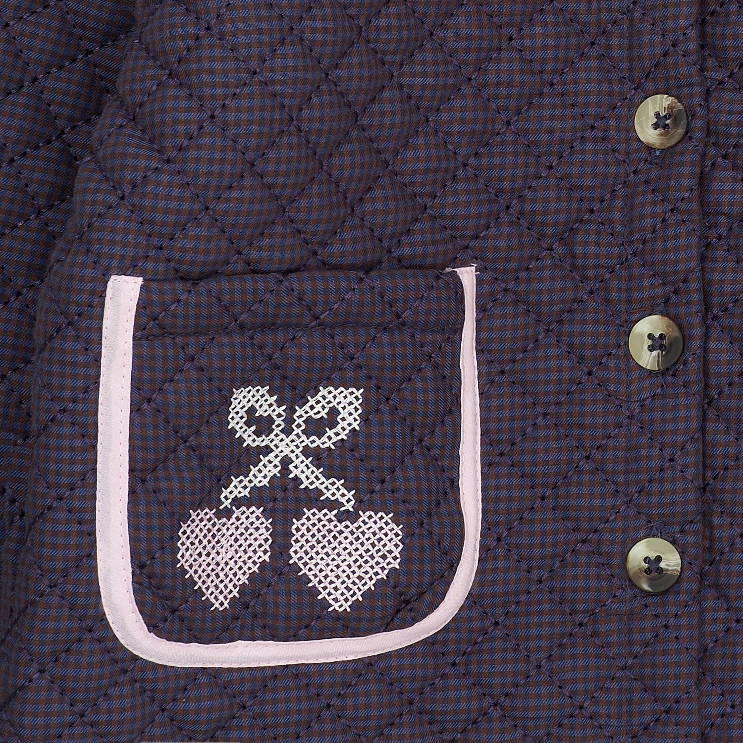 COPENHAGEN COLORS Brown/Blue Check Comb. Checkered Quilted Jacket W. Embroidery - Image 9