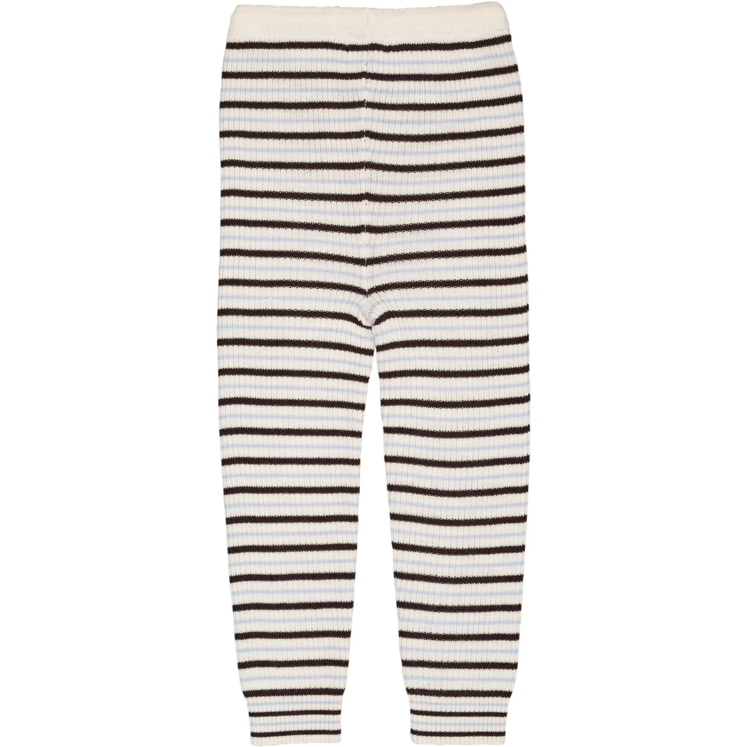 COPENHAGEN COLORS Cream/Dk.Brown/Dusty Blue Combi Merino Classic Rib Leggings W. Drawstrings - Image 2