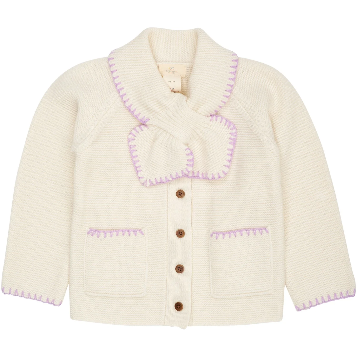 COPENHAGEN COLORS Cream/Lavender Comb Lambswool Cardigan W. Collar