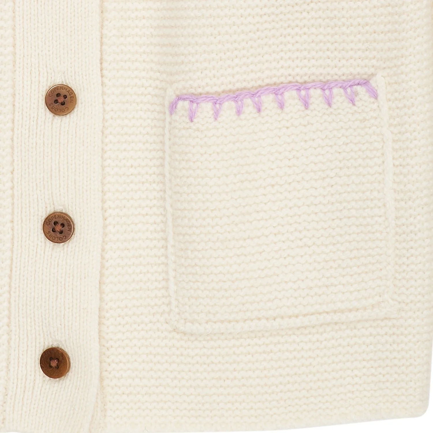 COPENHAGEN COLORS Cream/Lavender Comb Lambswool Cardigan W. Collar - Image 4