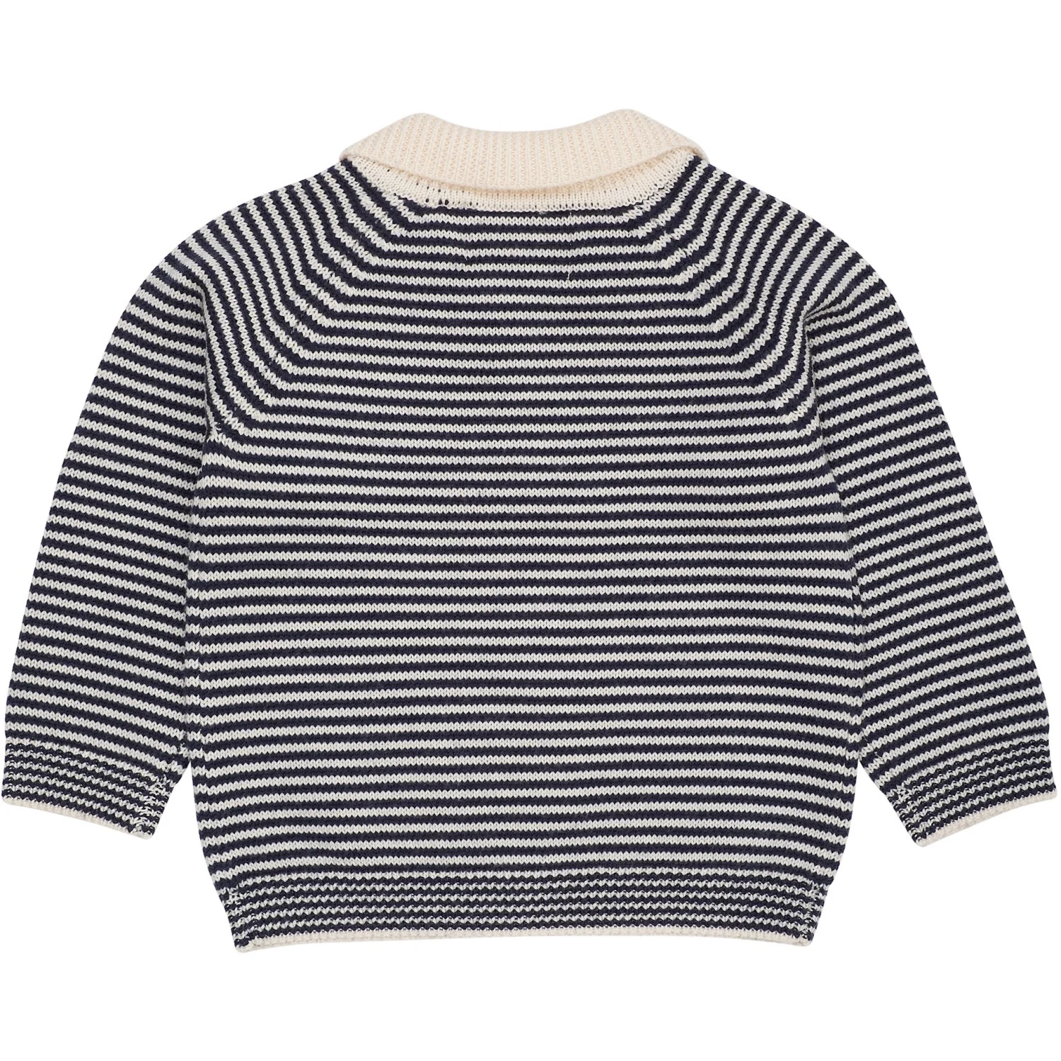 COPENHAGEN COLORS Cream/Navy Stripe Merino Striped Blouse W. Collar - Image 2