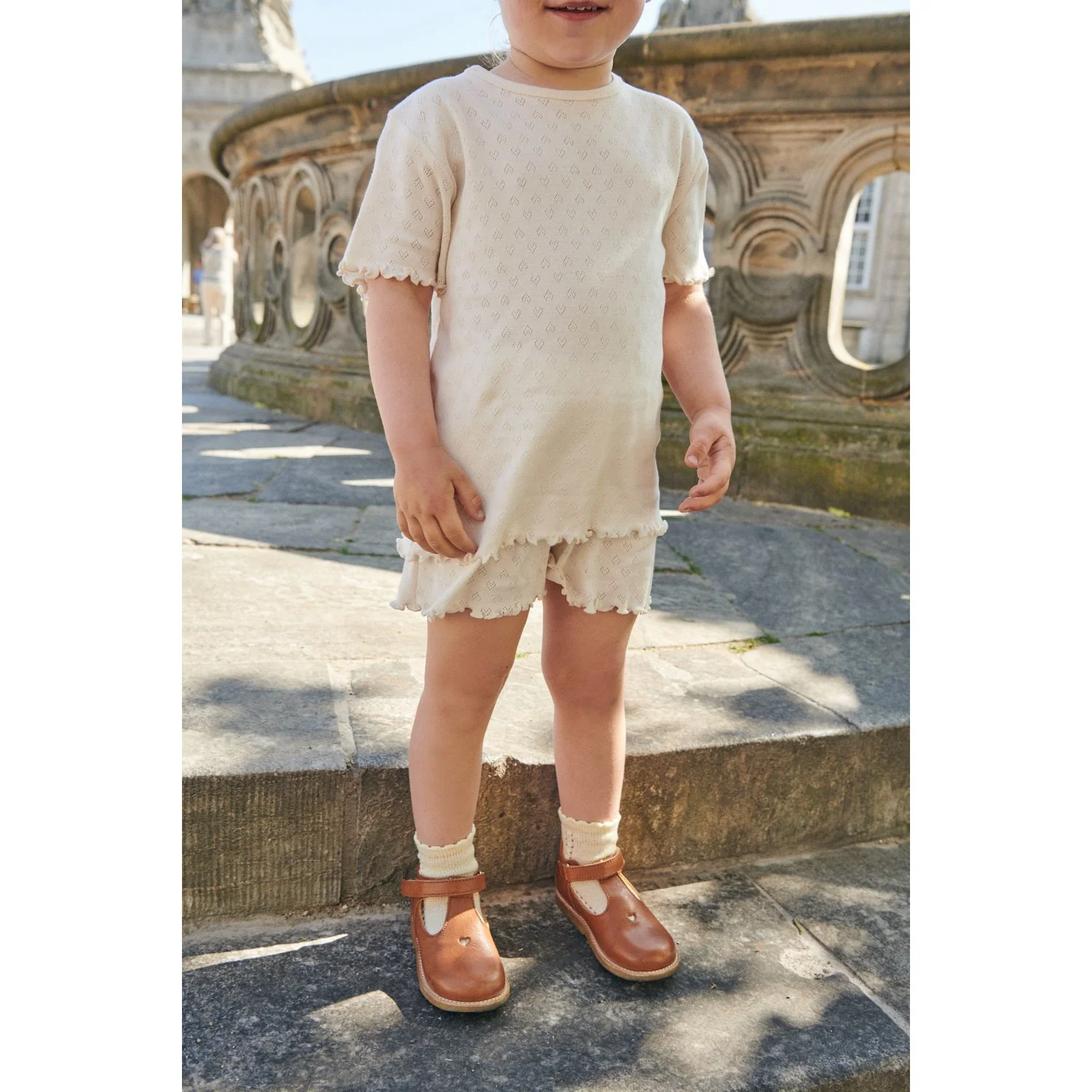 COPENHAGEN COLORS Cream Pointelle Heart T-Shirt - Image 2