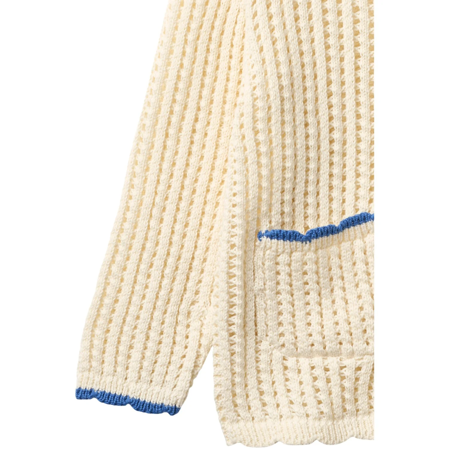 COPENHAGEN COLORS Cream W Ocean Blue Crochet Ls Cardigan - Image 2