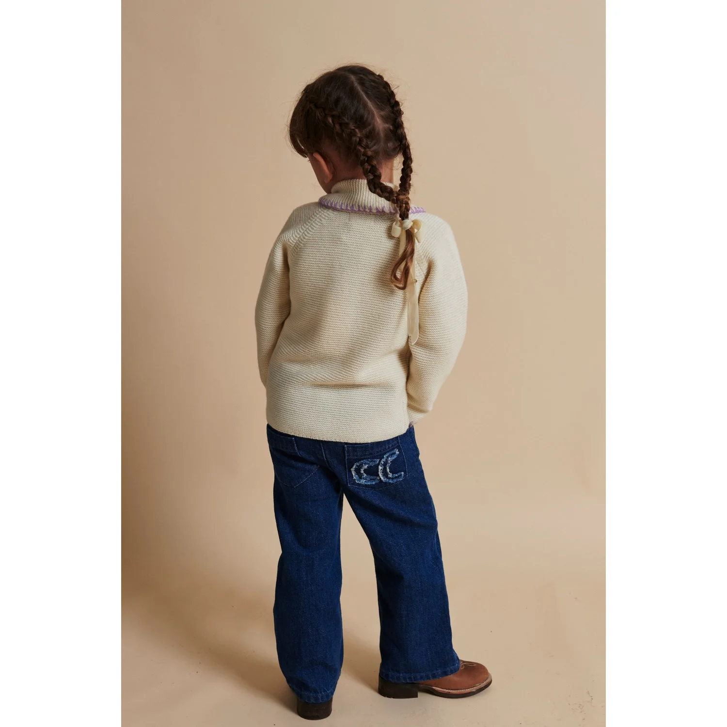 COPENHAGEN COLORS Dark Indigo Blue Washed Organic Denim Pants W. Pocket Embroidery & Wide Leg - Image 3