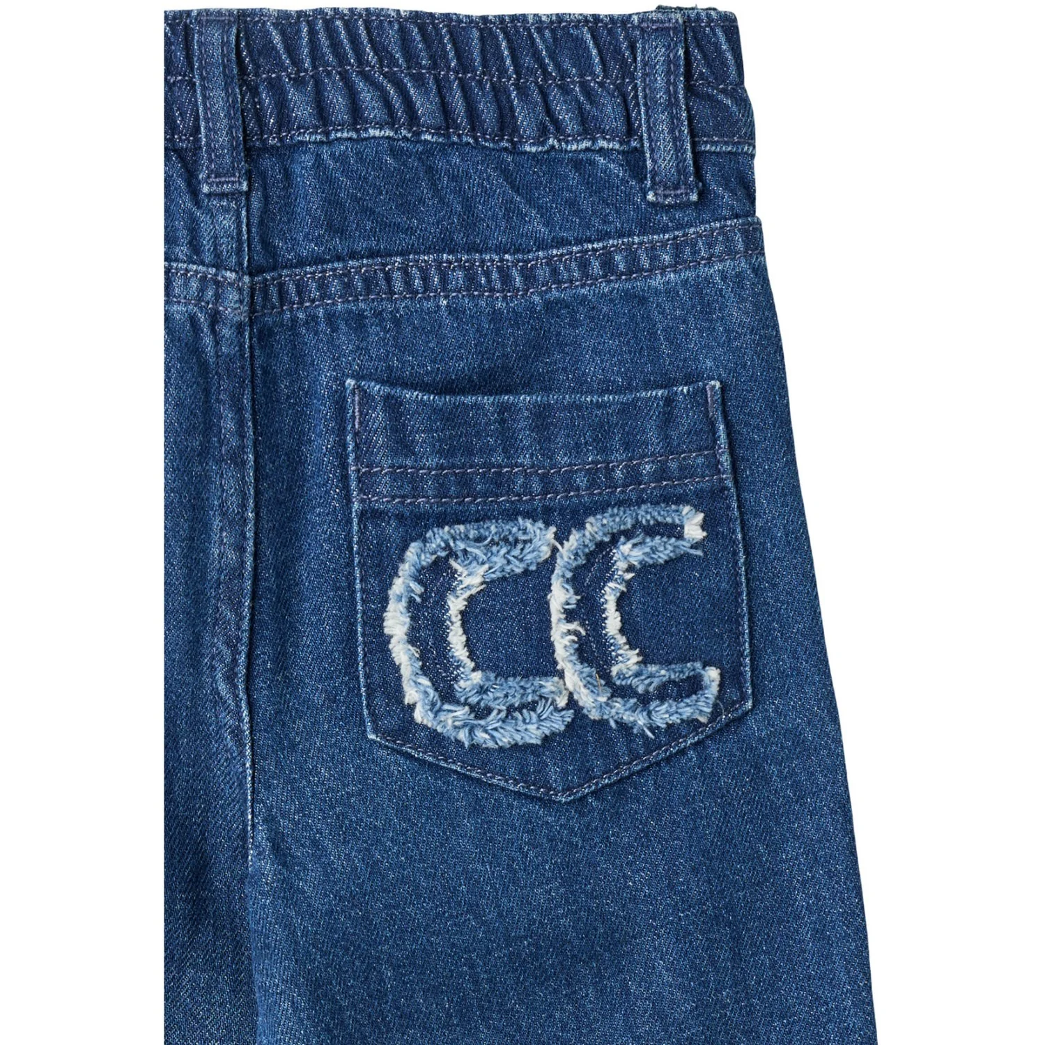 COPENHAGEN COLORS Dark Indigo Blue Washed Organic Denim Pants W. Pocket Embroidery & Wide Leg - Image 5