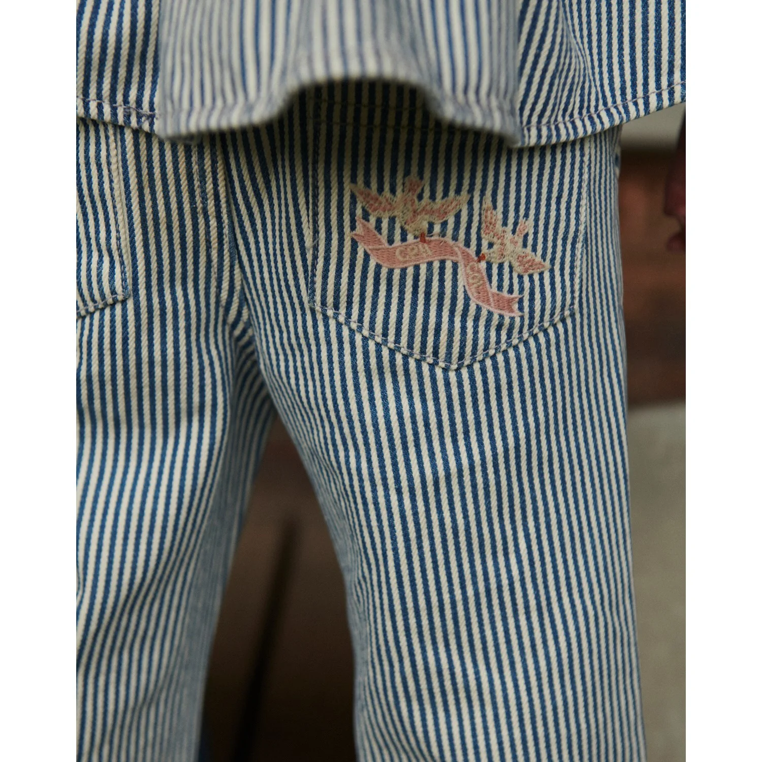 COPENHAGEN COLORS Denim Blue Stripe Y/D Twill Pant W. Wide Leg And Embroidery - Image 2