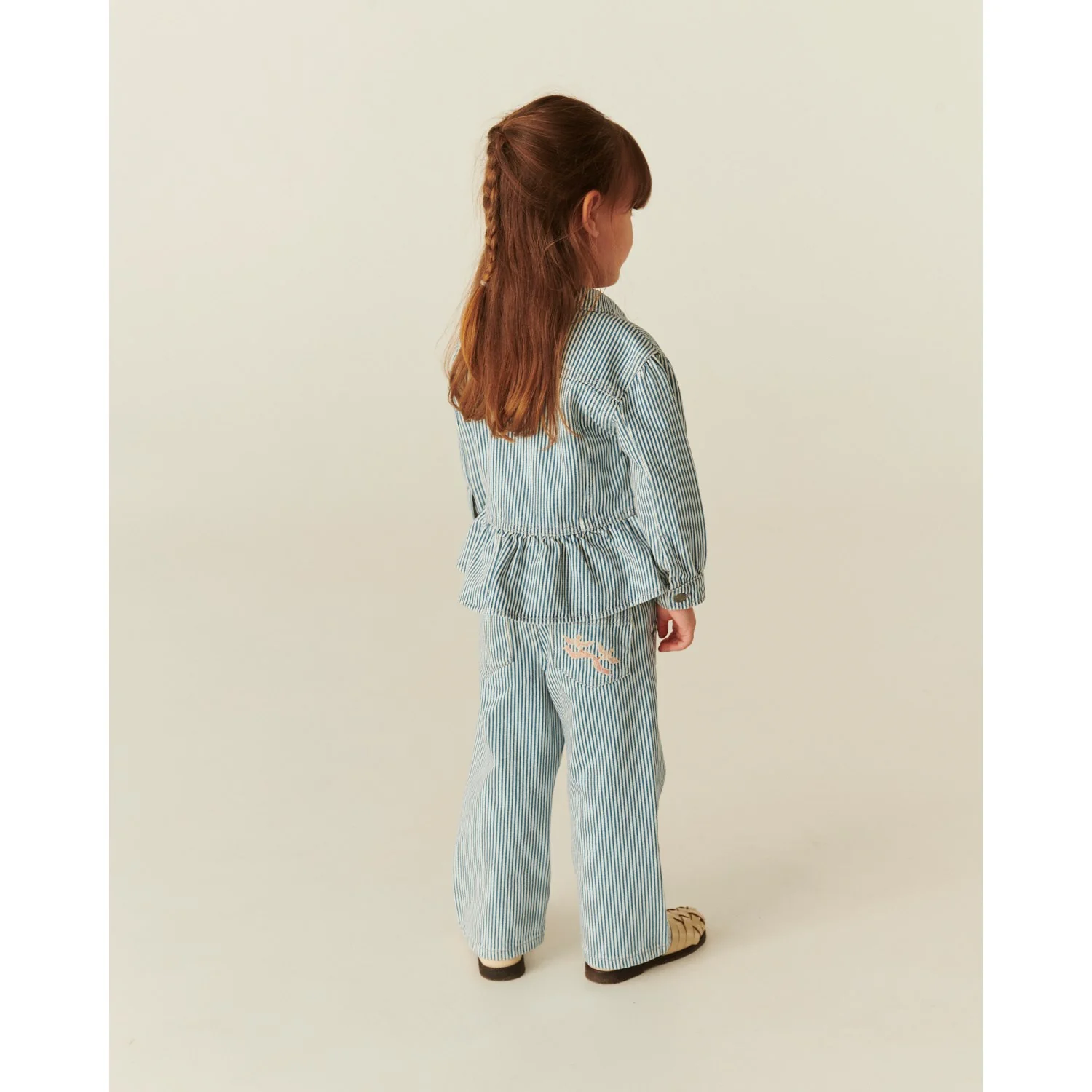 COPENHAGEN COLORS Denim Blue Stripe Y/D Twill Pant W. Wide Leg And Embroidery - Image 3