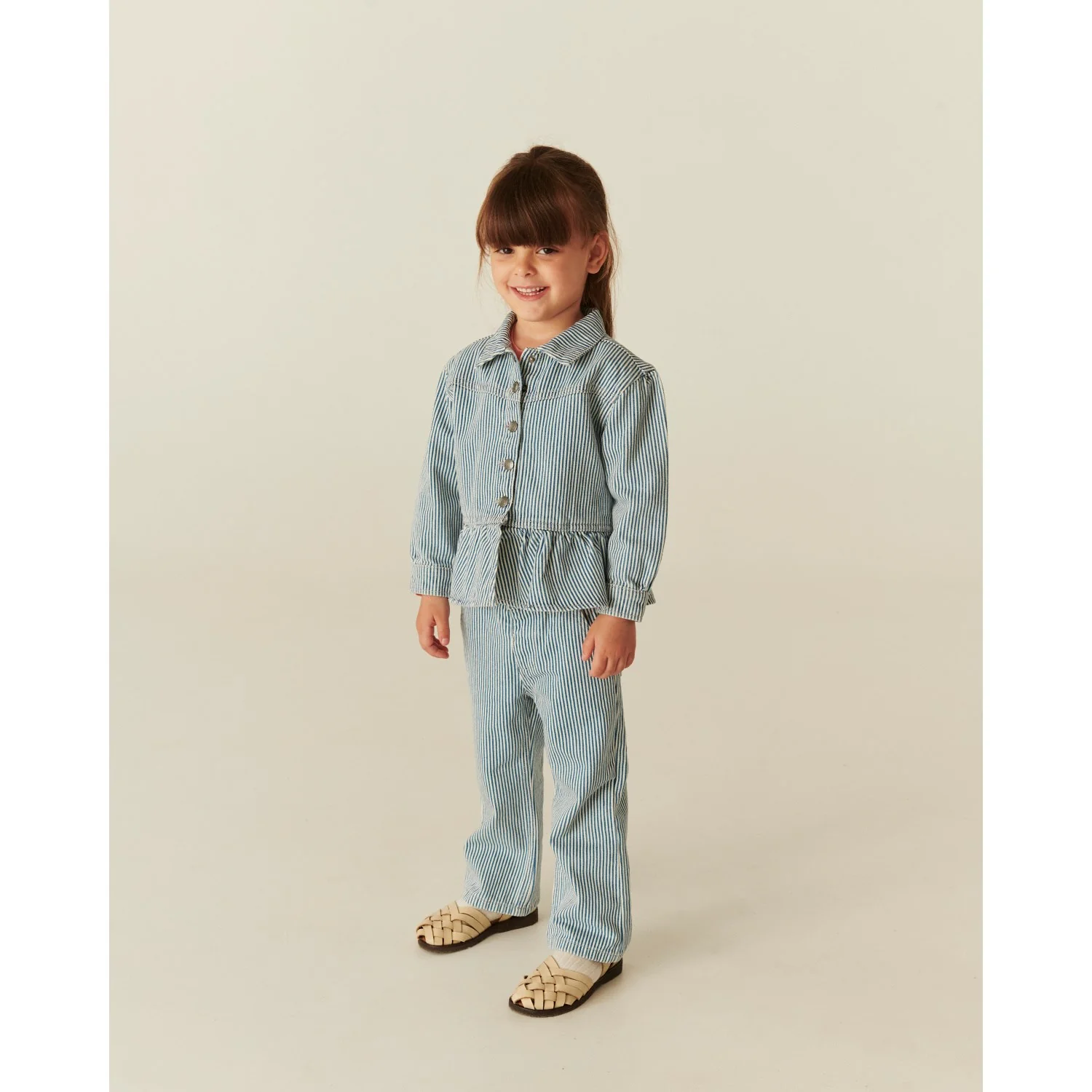 COPENHAGEN COLORS Denim Blue Stripe Y/D Twill Pant W. Wide Leg And Embroidery - Image 4