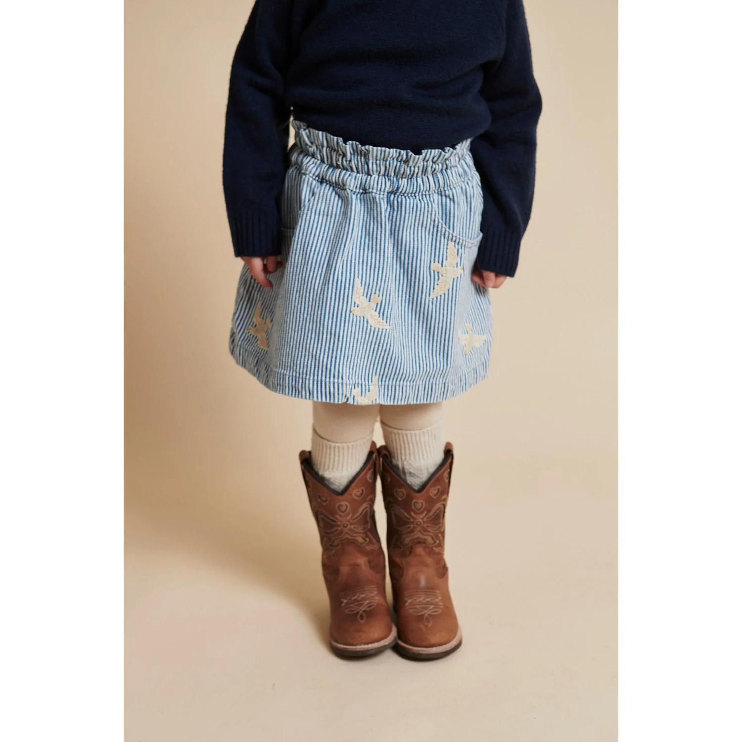 COPENHAGEN COLORS Denim Blue Stripe Y/D Twill Skirt W. Embroirdey - Image 2