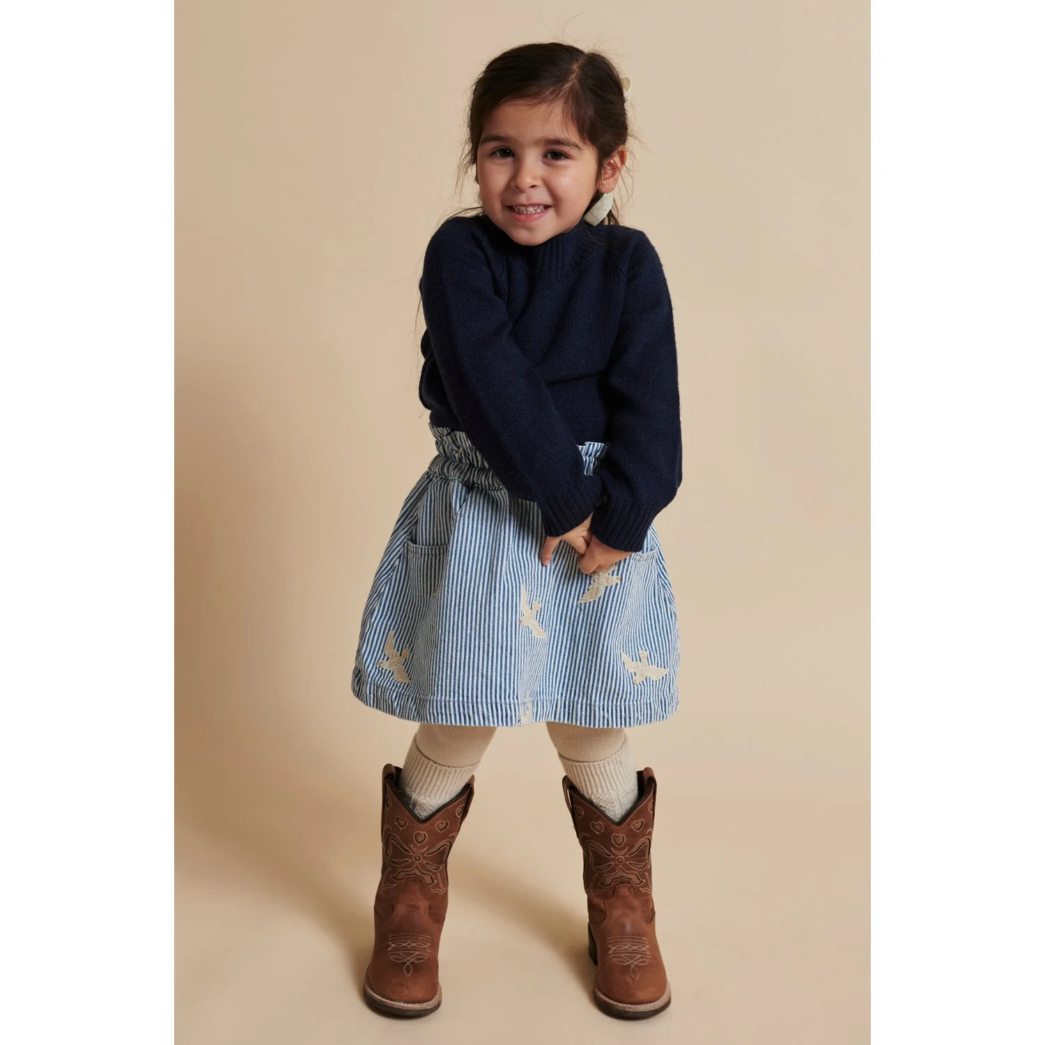 COPENHAGEN COLORS Denim Blue Stripe Y/D Twill Skirt W. Embroirdey - Image 6