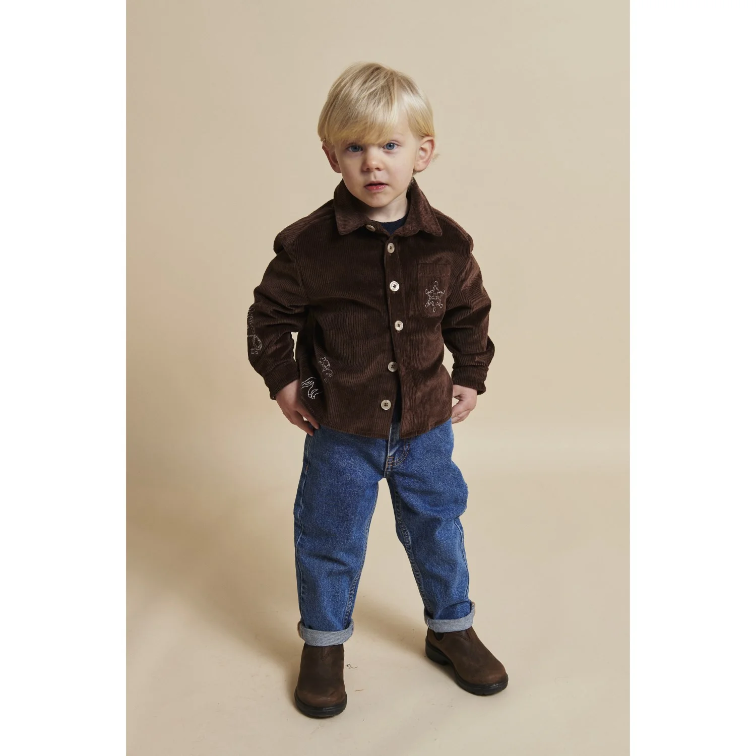 COPENHAGEN COLORS Dk Brown Comb Corduroy Overshirt W. Emb. - Image 10