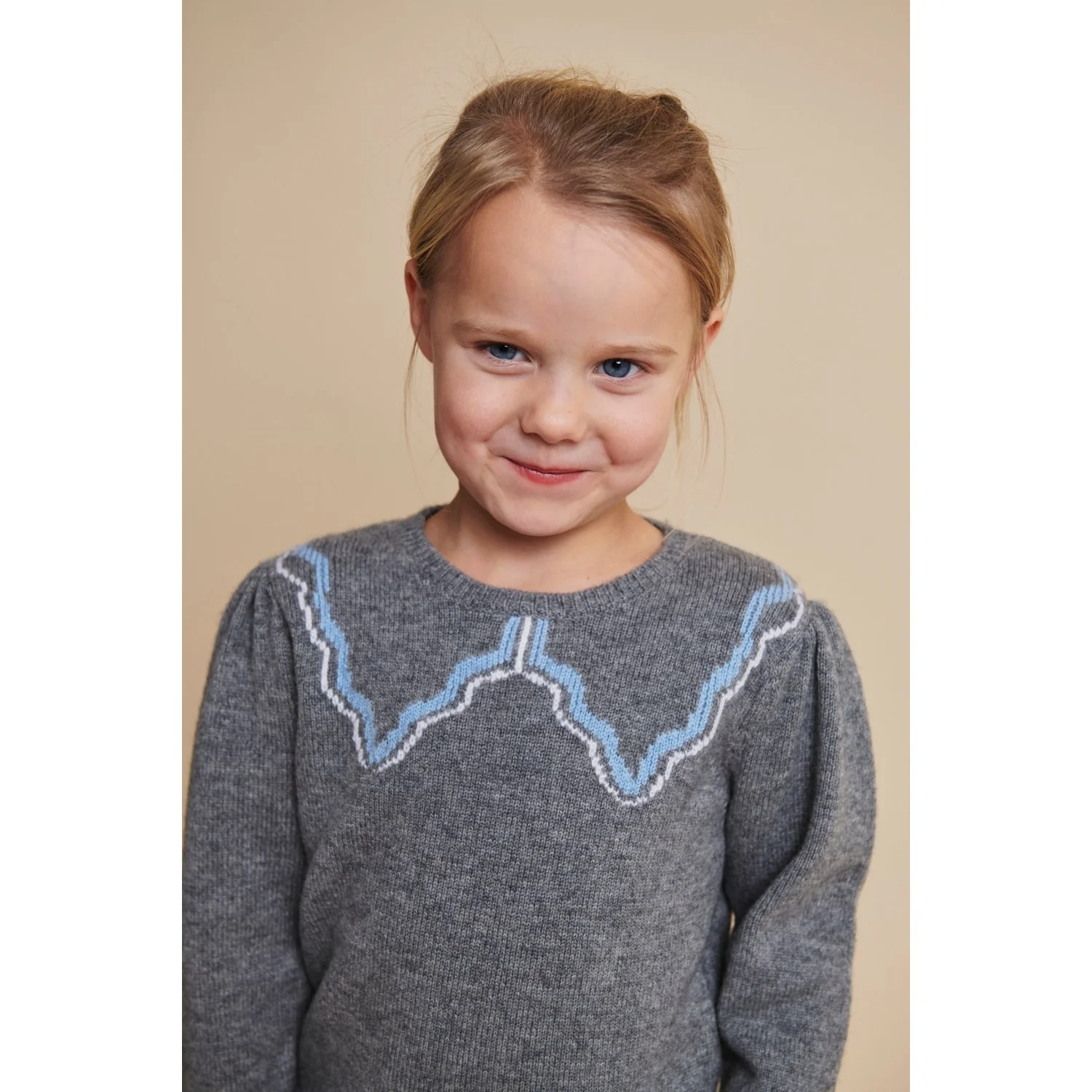 COPENHAGEN COLORS Dk Grey/Blue Comb. Cashmere Blouse W. Collar Deco - Image 2