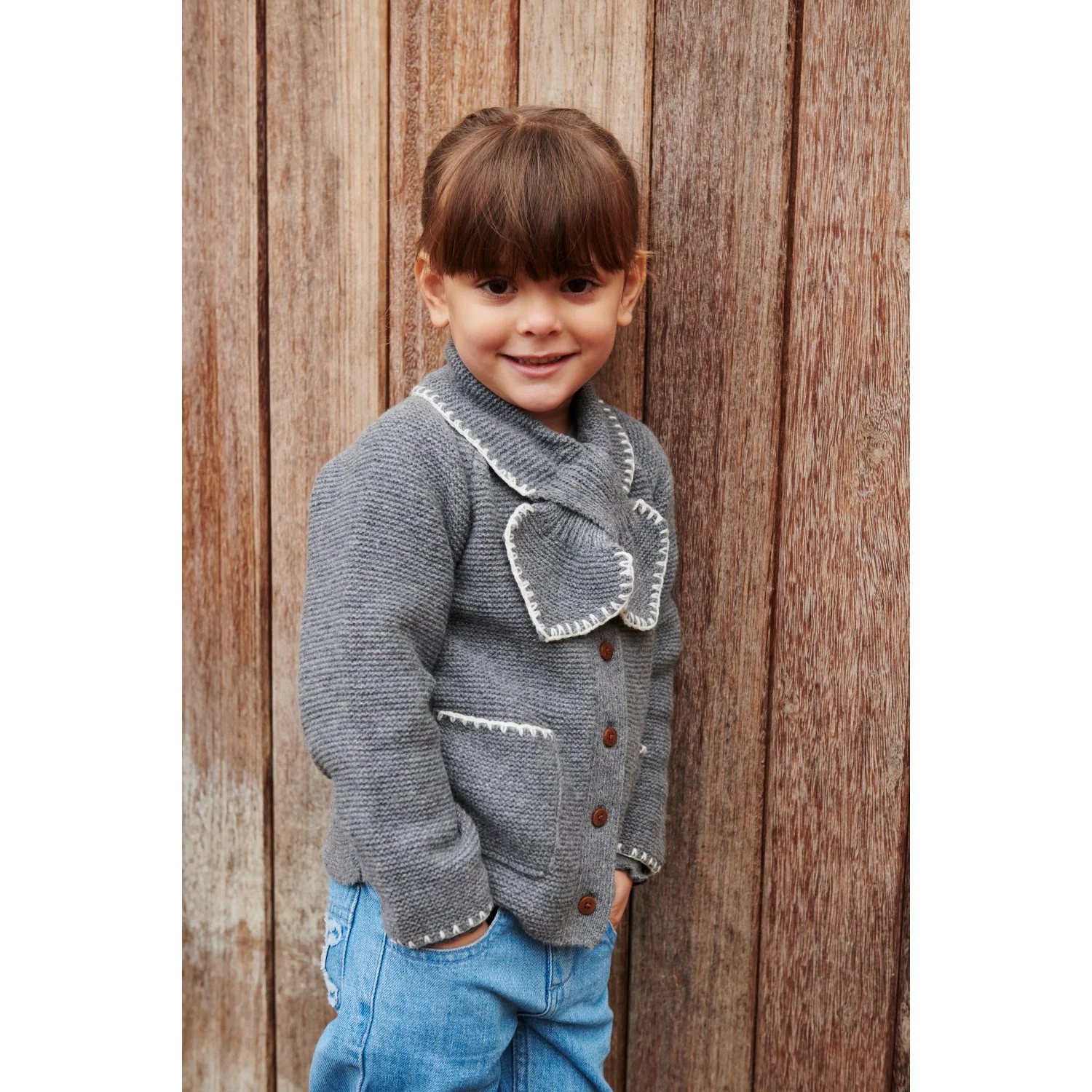COPENHAGEN COLORS Dk Grey/Cream Comb. Lambswool Cardigan W. Collar - Image 3