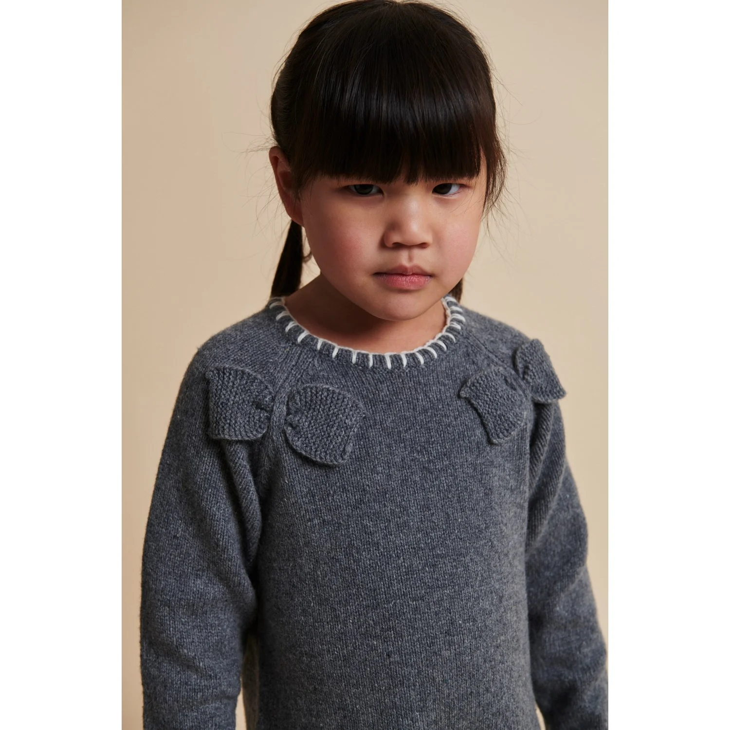 COPENHAGEN COLORS Dk Grey/Cream Comb. Lambswool Dress W. Bow - Image 3