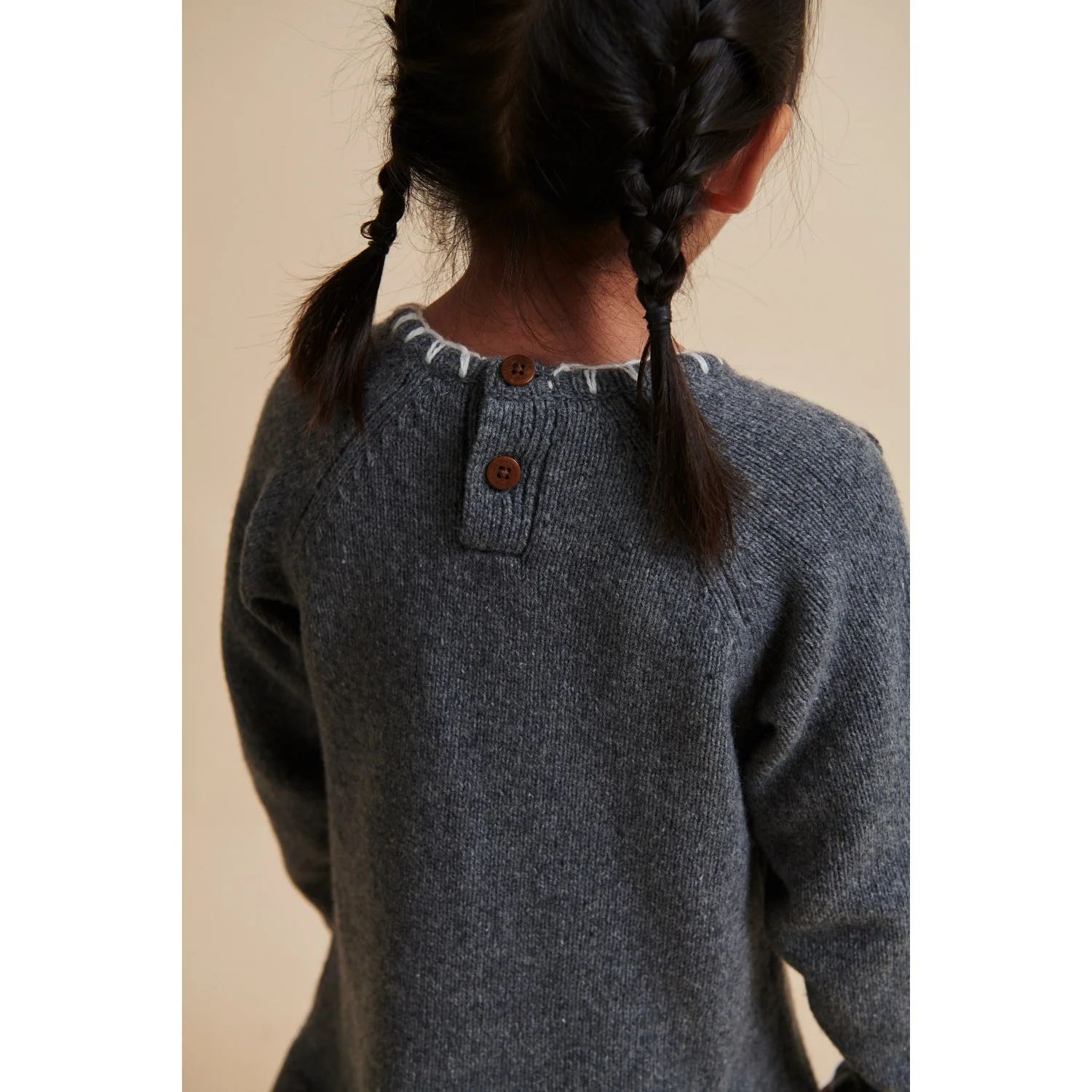 COPENHAGEN COLORS Dk Grey/Cream Comb. Lambswool Dress W. Bow - Image 5