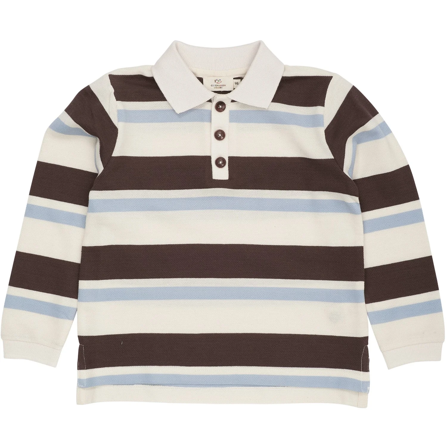 COPENHAGEN COLORS Dusty Blue Combi Striped Pique Polo Blouse - Image 4