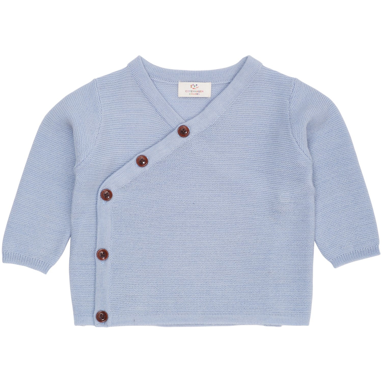 COPENHAGEN COLORS Dusty Blue Merino Baby Cross-Over Cardigan In Garter Stitch
