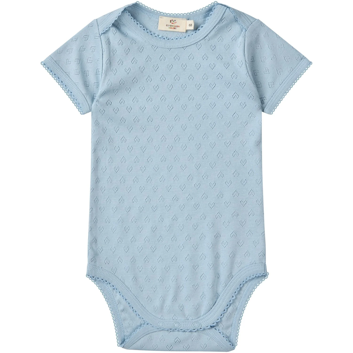 COPENHAGEN COLORS Dusty Blue Pointelle Heart Lapneck Body Ss