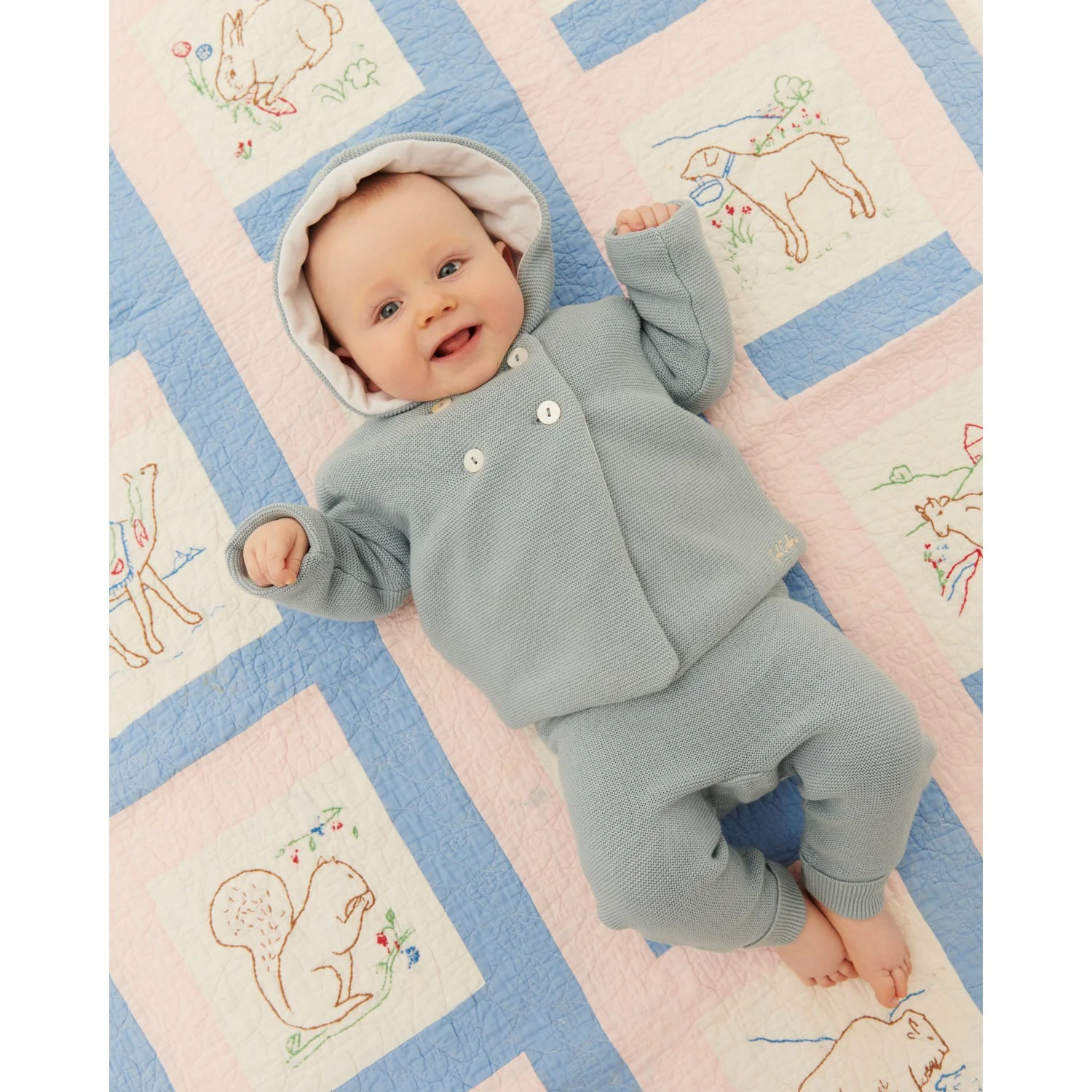 COPENHAGEN COLORS Dusty Blue W Cream Cotton Baby Jacket W. Hood - Image 2