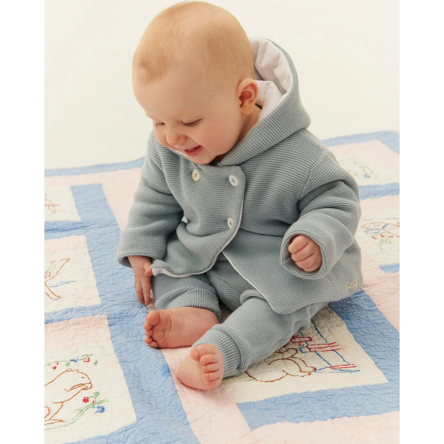 COPENHAGEN COLORS Dusty Blue W Cream Cotton Baby Jacket W. Hood - Image 3