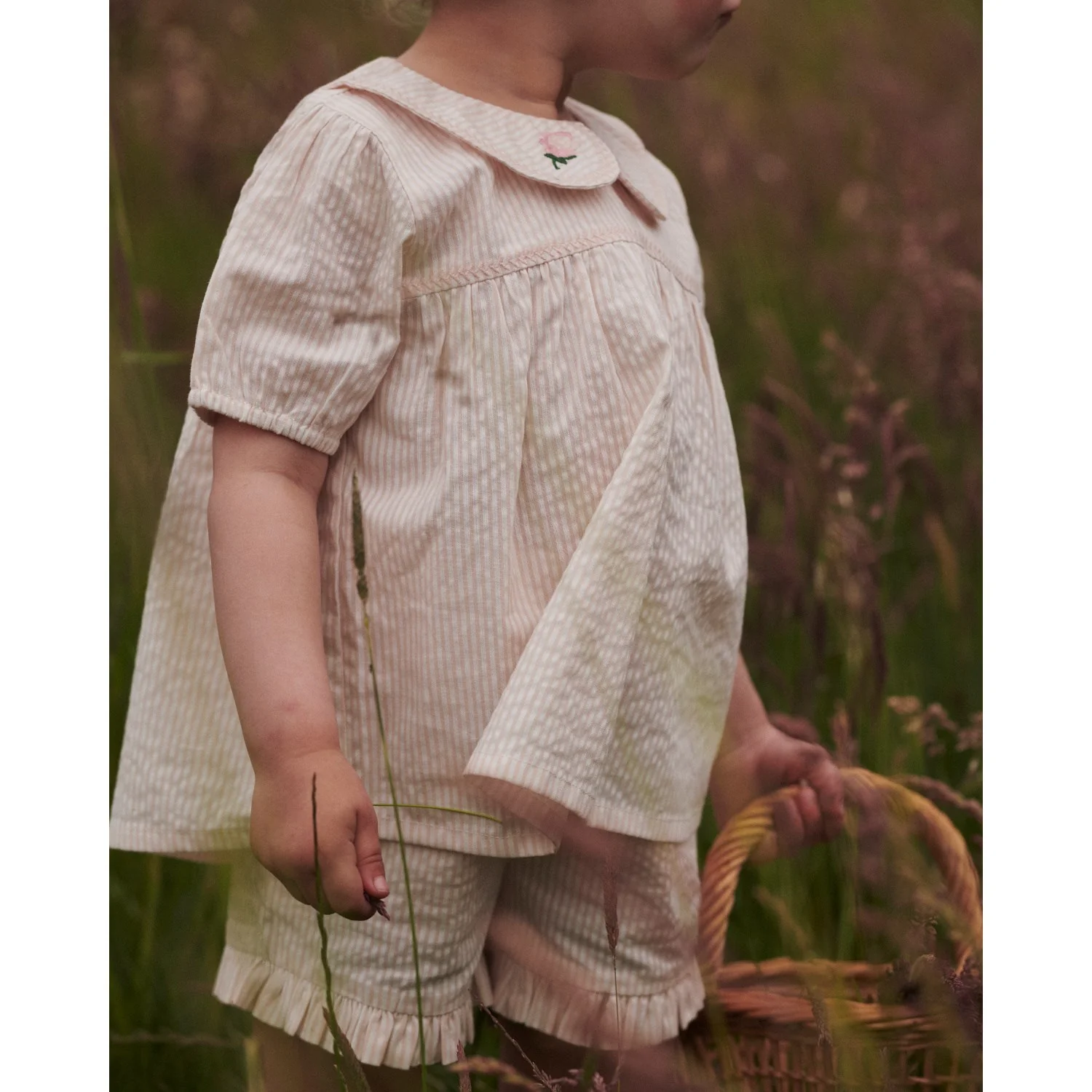 COPENHAGEN COLORS Dusty Rose W Cream Stripe Seersucker Blouse W. Collar - Image 5