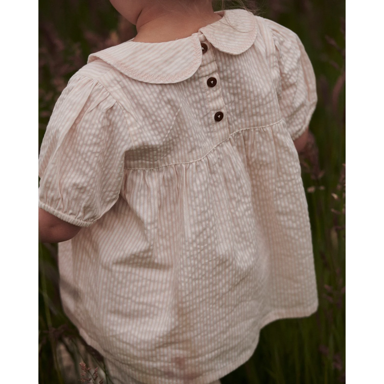 COPENHAGEN COLORS Dusty Rose W Cream Stripe Seersucker Blouse W. Collar - Image 7