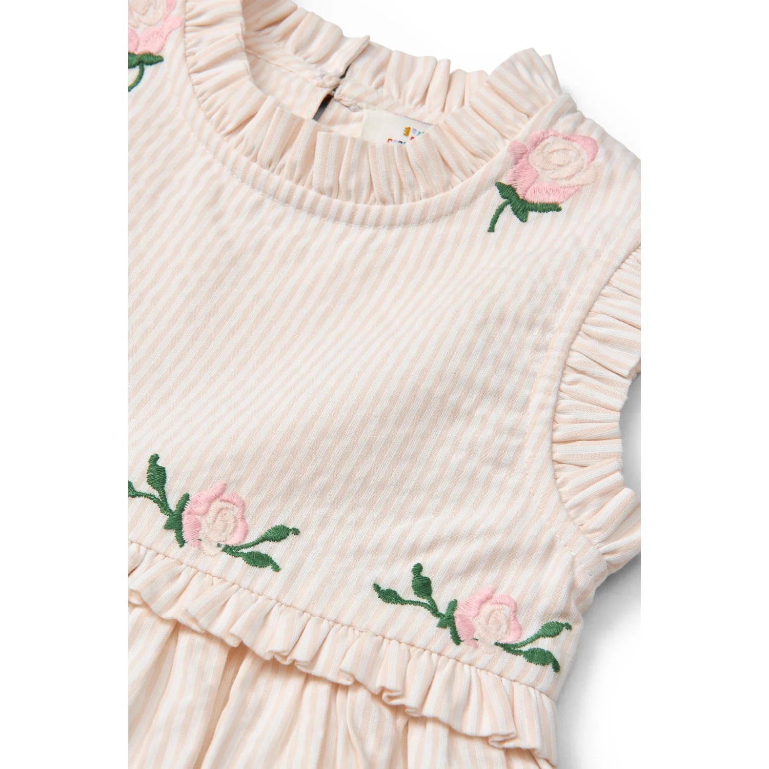 COPENHAGEN COLORS Dusty Rose W Cream Stripe Seersucker Dress W. Ruffles And Emb. - Image 7
