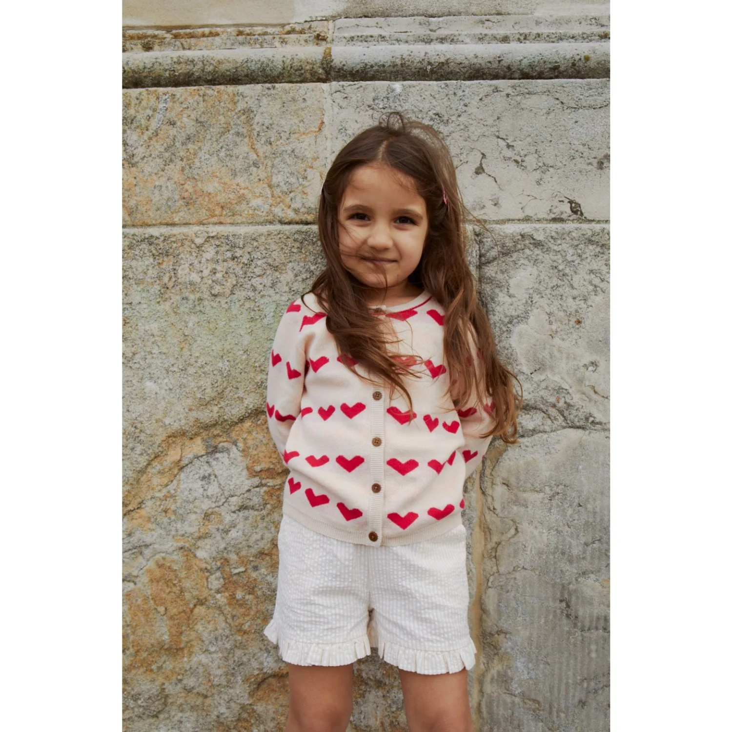 COPENHAGEN COLORS Dusty Rose W Cream Stripe Seersucker Girly Shorts - Image 3