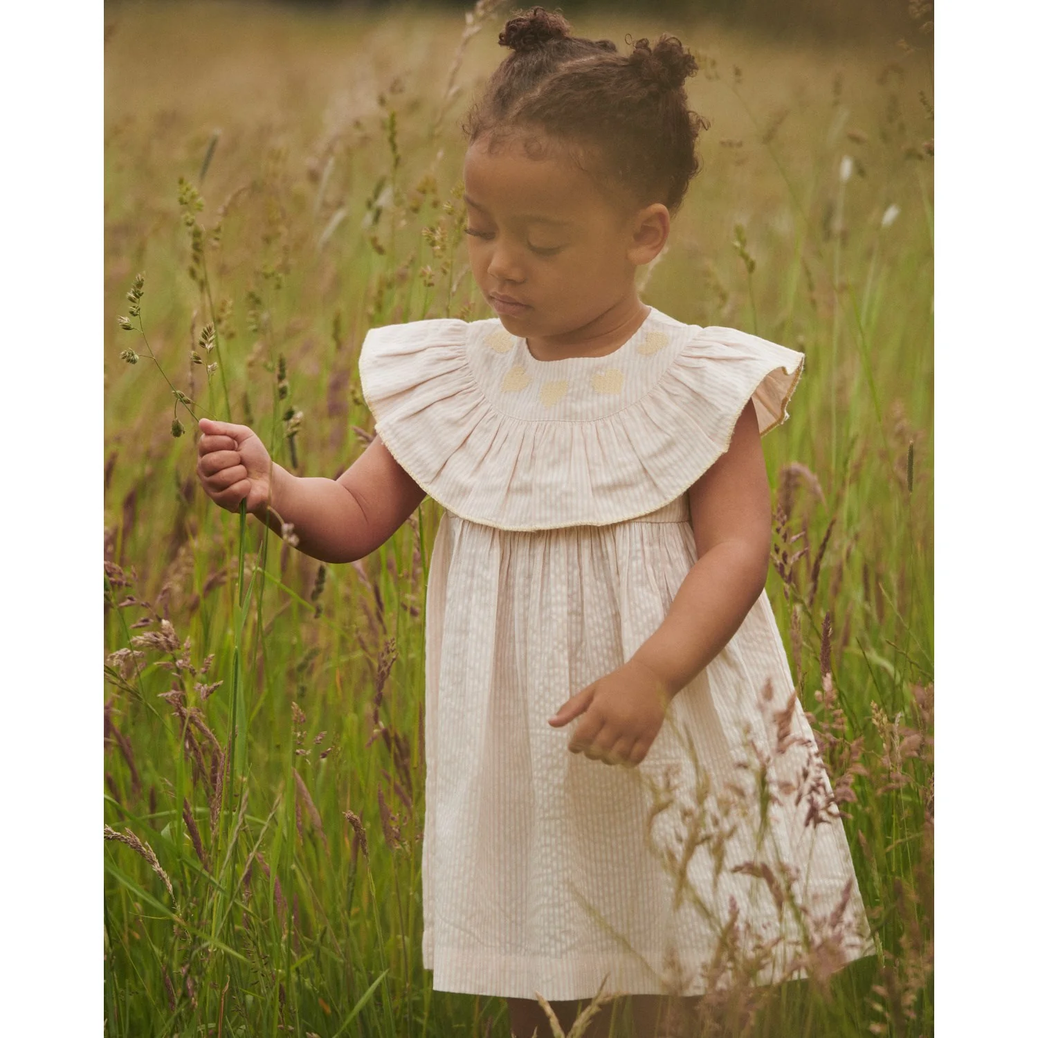 COPENHAGEN COLORS Dusty Rose W Cream Stripe W Yellow Seersucker Dress W. Heart - Image 2