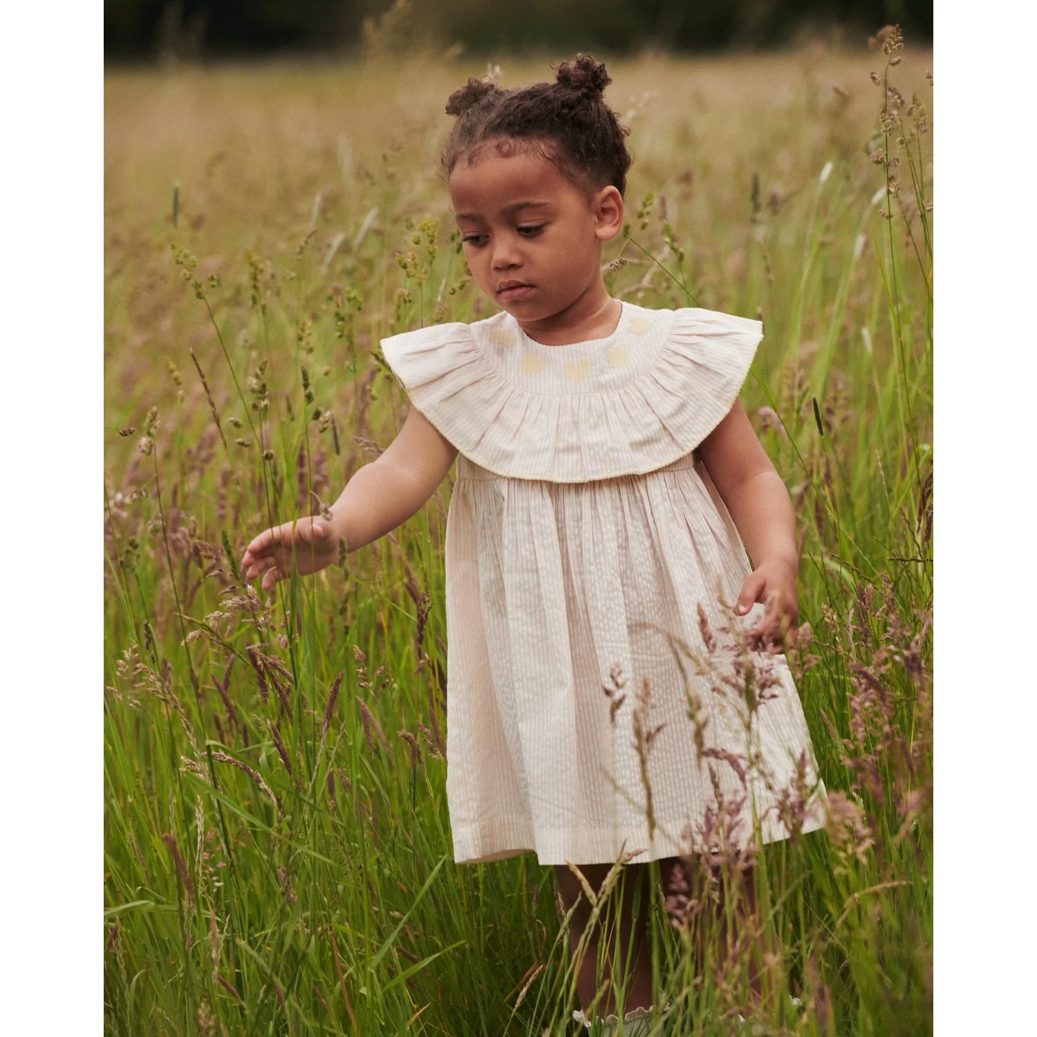 COPENHAGEN COLORS Dusty Rose W Cream Stripe W Yellow Seersucker Dress W. Heart - Image 4