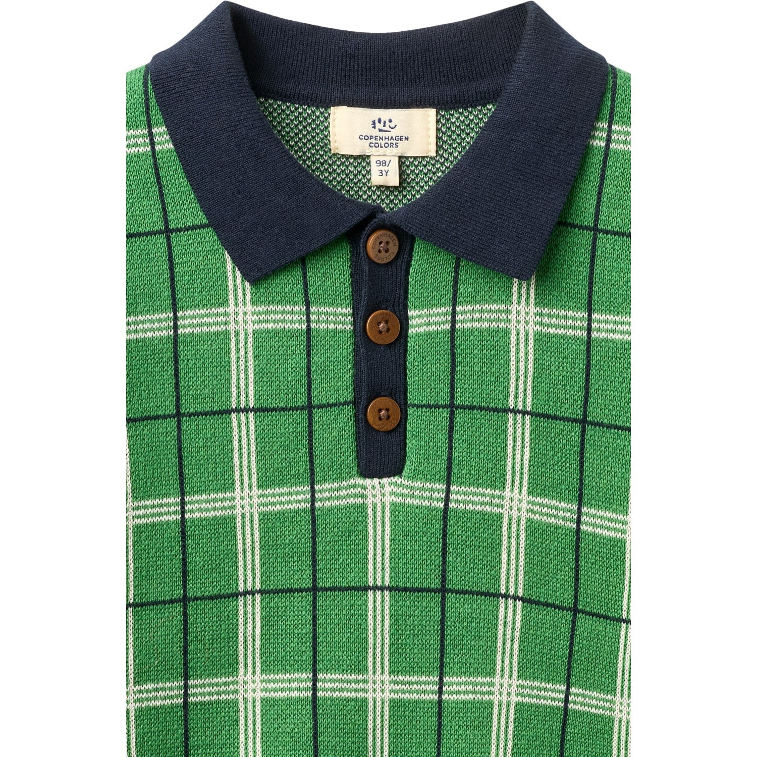 COPENHAGEN COLORS Green Comb. Knitted Checkered Polo - Image 4
