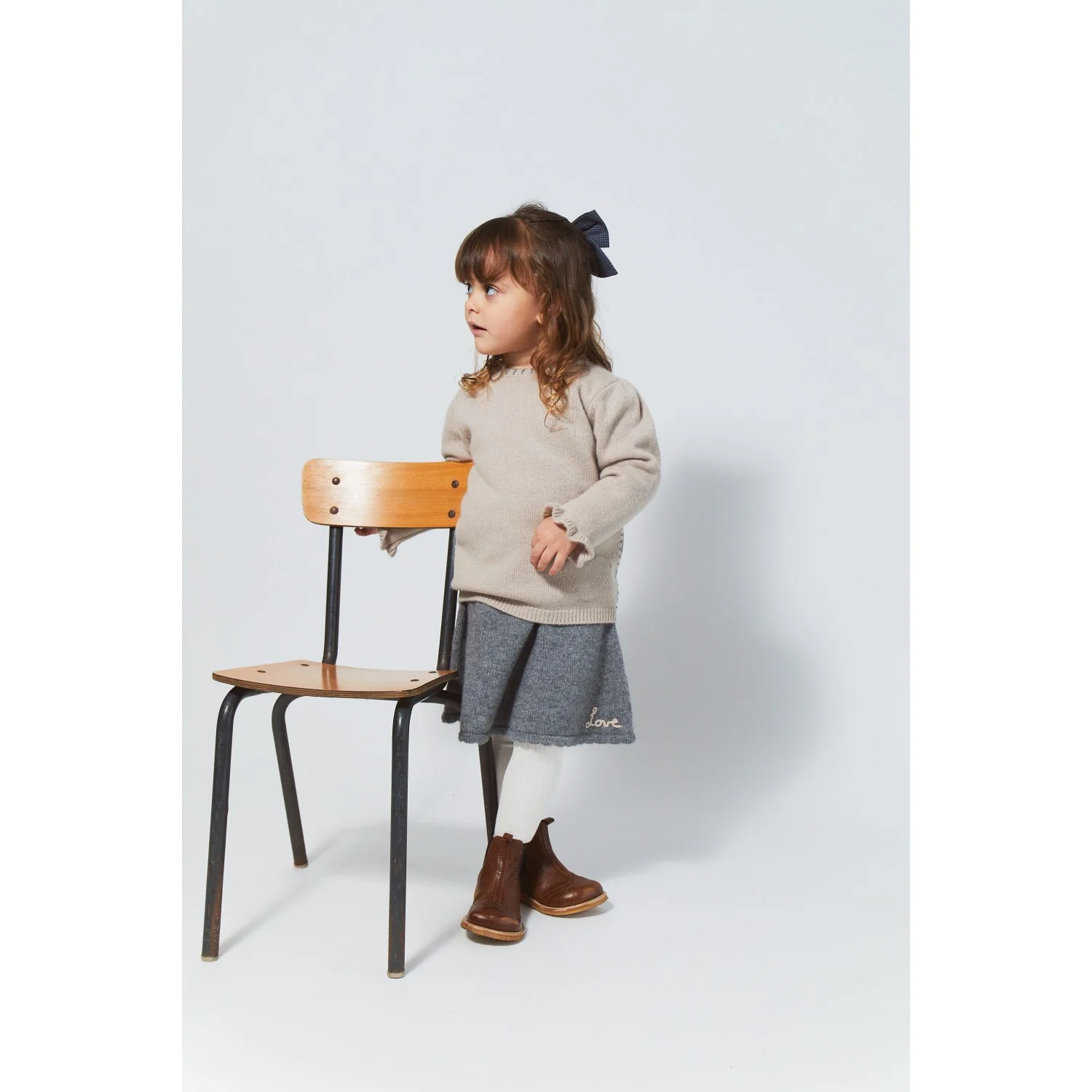 COPENHAGEN COLORS Grey Mel Cashmere Skirt W. Emb - Image 3