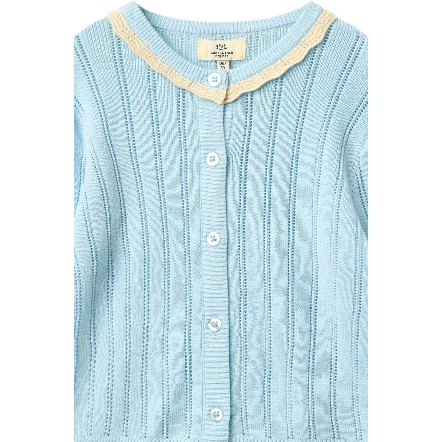 COPENHAGEN COLORS Ice Blue/Cream Comb. Knitted Pointelle Cardigan - Image 2