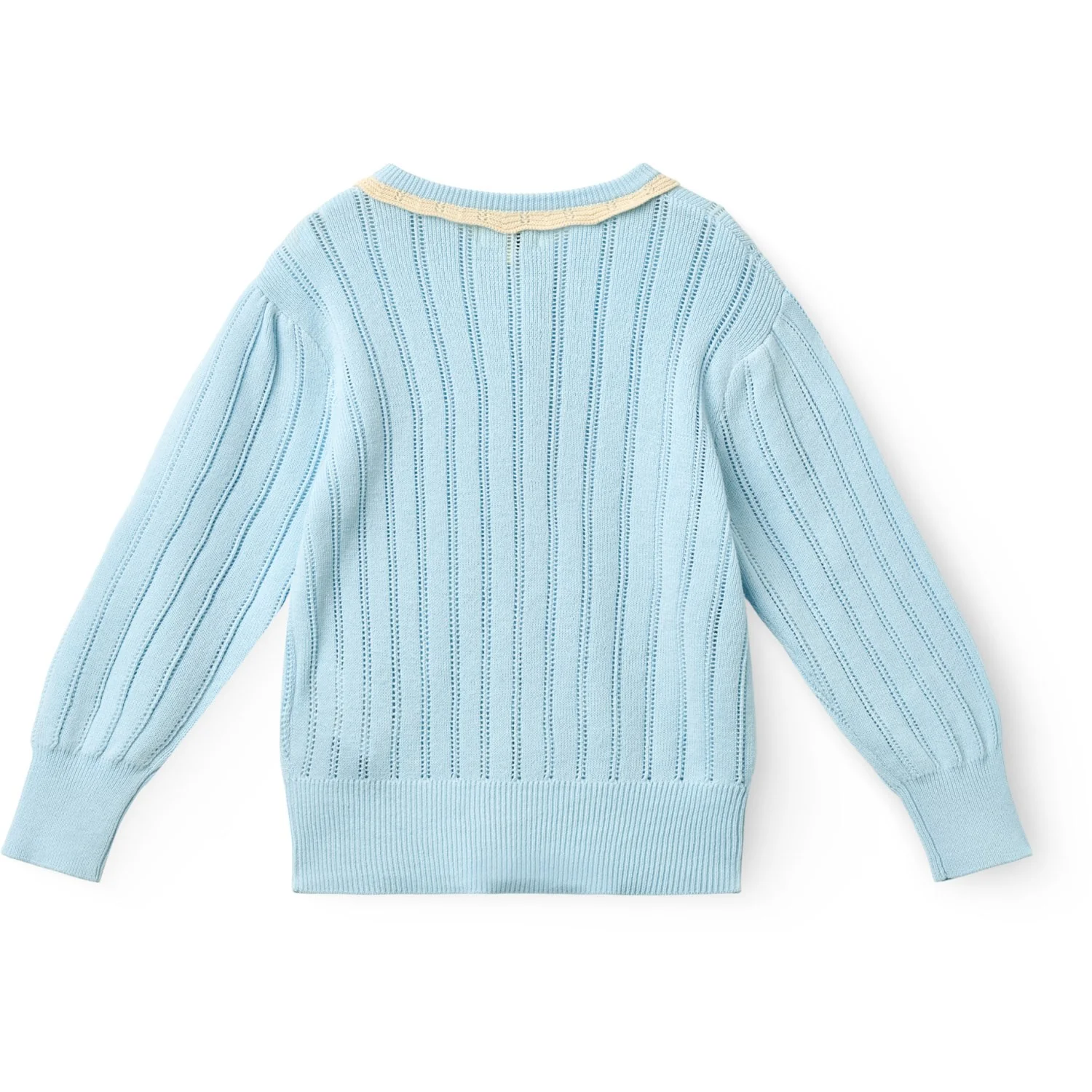COPENHAGEN COLORS Ice Blue/Cream Comb. Knitted Pointelle Cardigan - Image 3