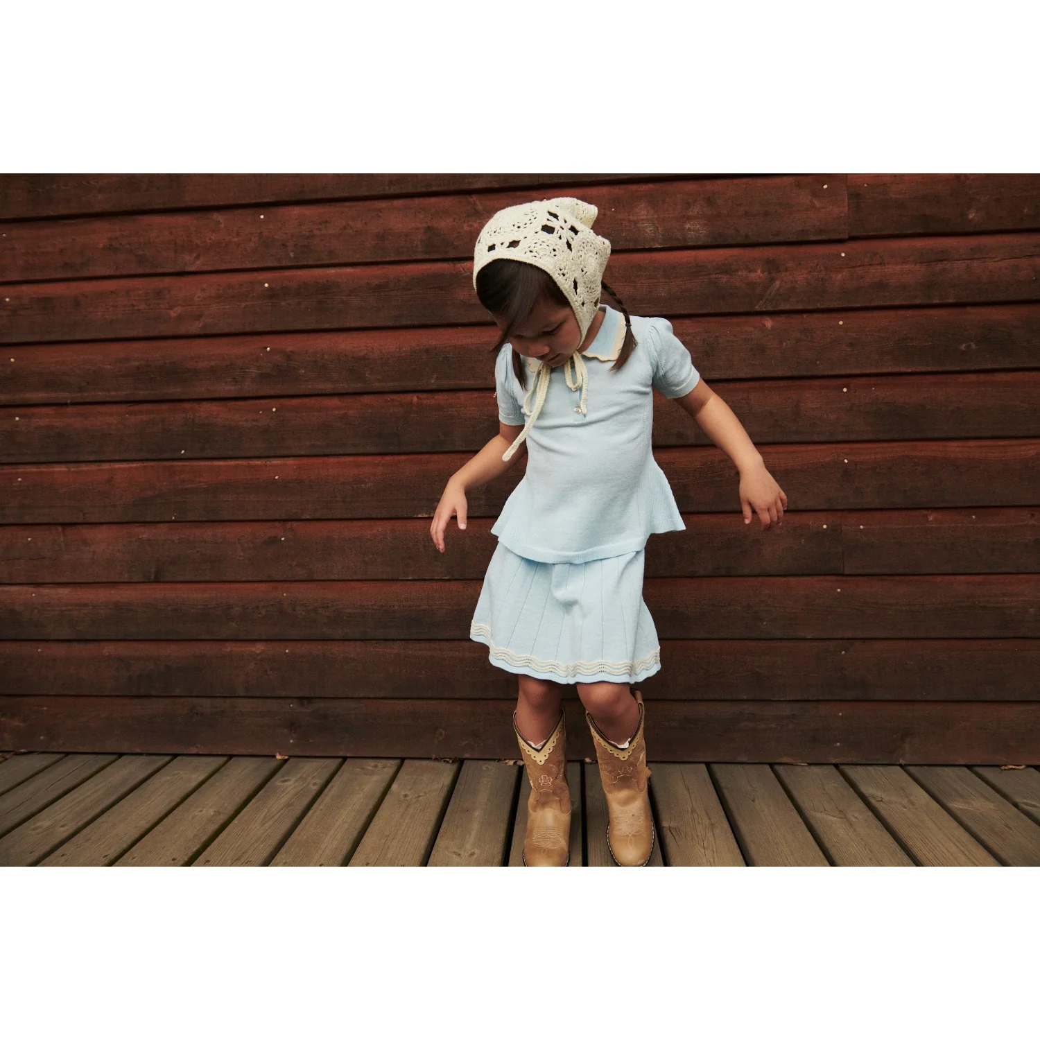 COPENHAGEN COLORS Ice Blue/Cream Comb. Knitted Tennis Skirt - Image 3