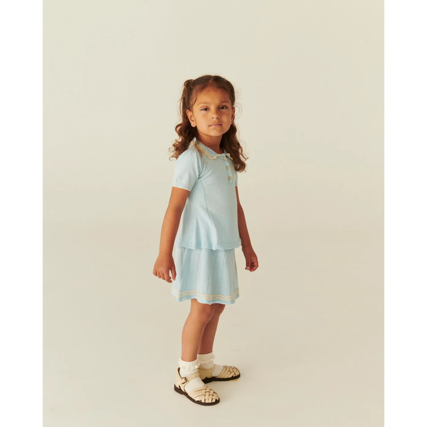 COPENHAGEN COLORS Ice Blue/Cream Comb. Knitted Tennis Skirt - Image 4