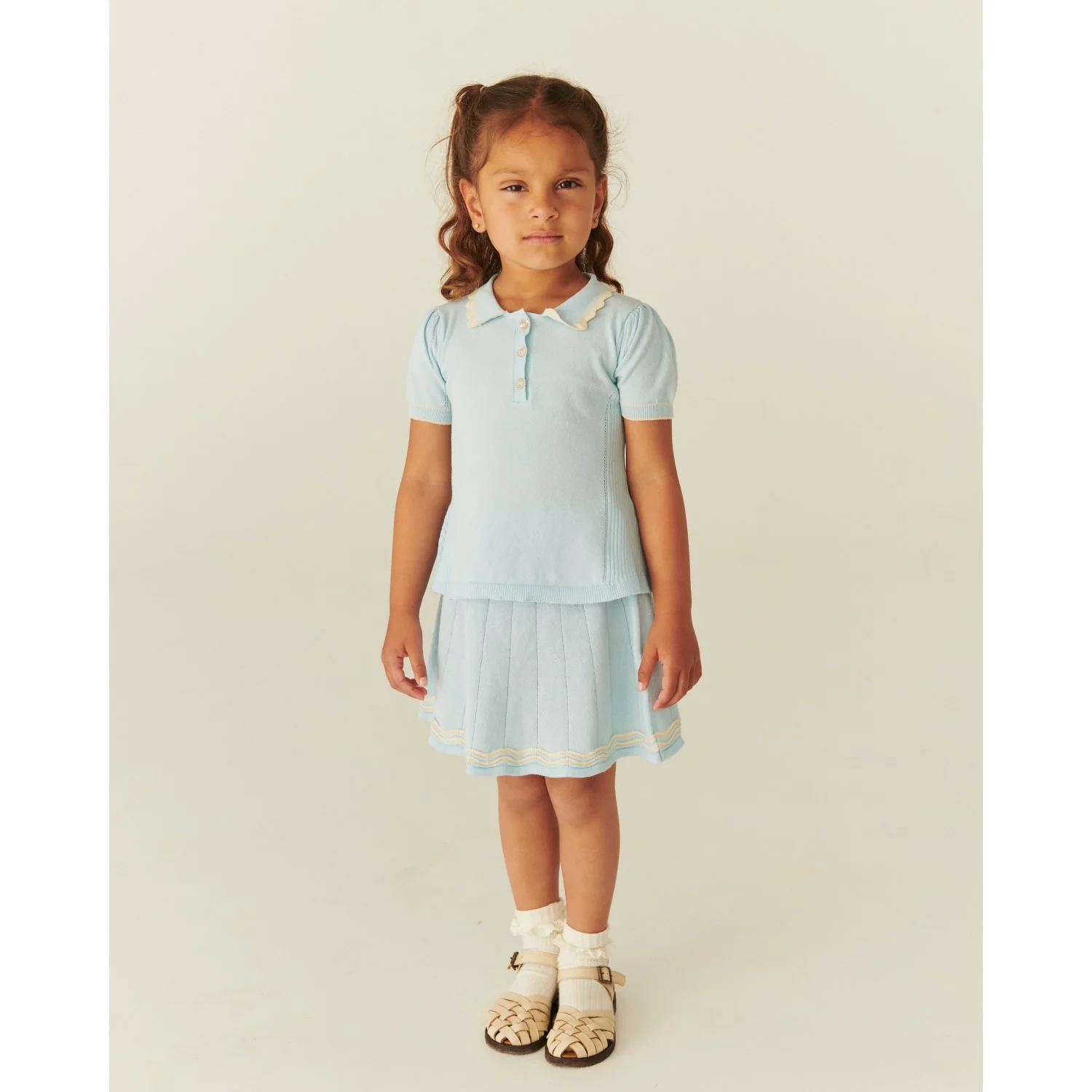 COPENHAGEN COLORS Ice Blue/Cream Comb. Knitted Tennis Skirt - Image 5