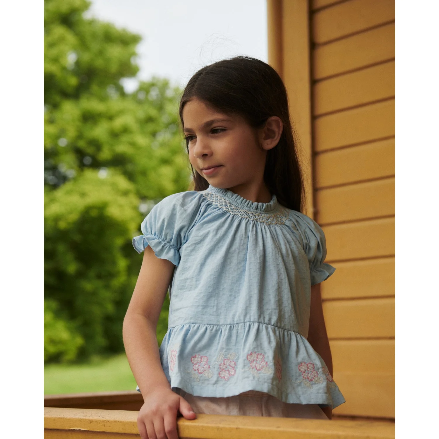 COPENHAGEN COLORS Lt. Blue Comb. Blouse W. Smock W. Emb. - Image 2