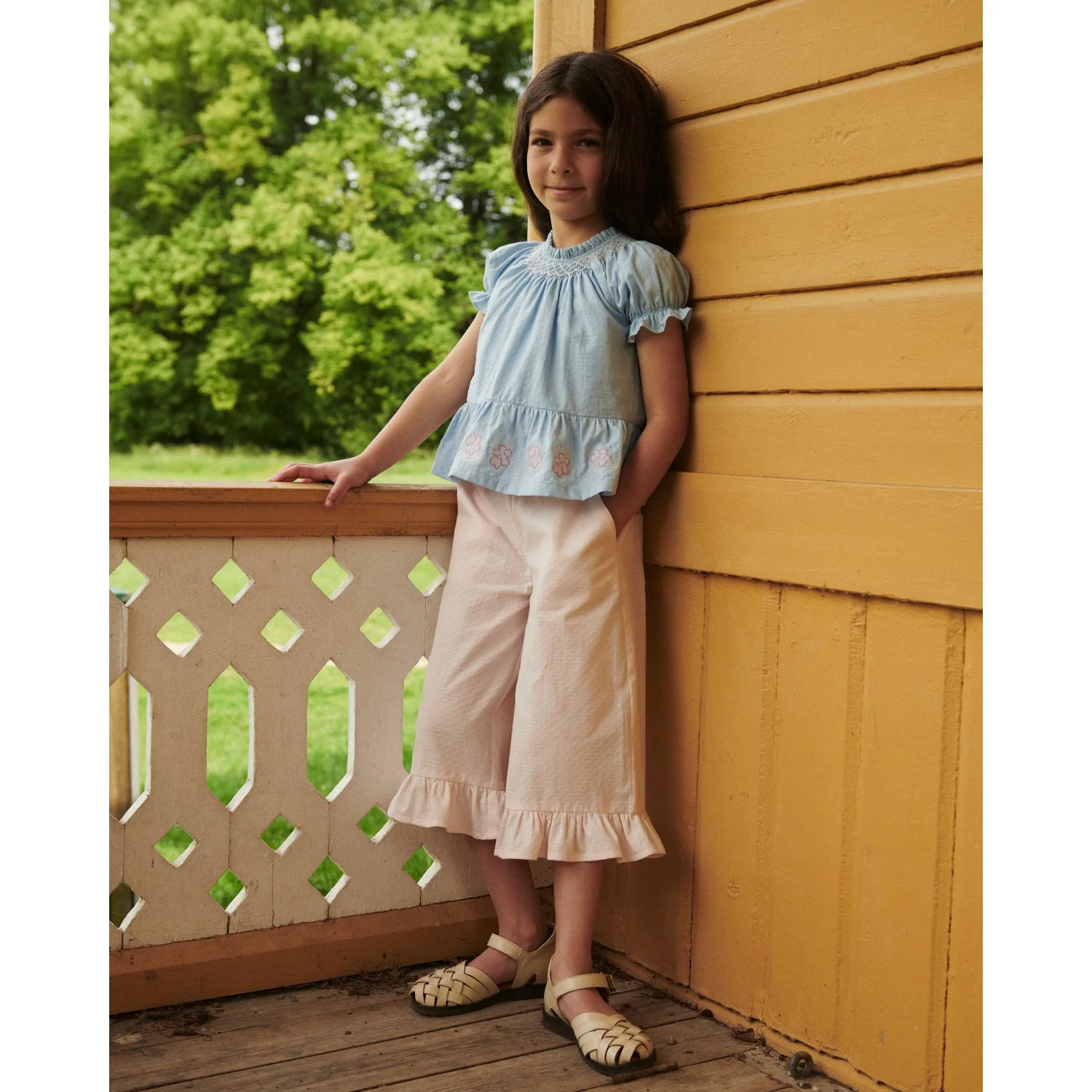 COPENHAGEN COLORS Lt. Blue Comb. Blouse W. Smock W. Emb. - Image 3