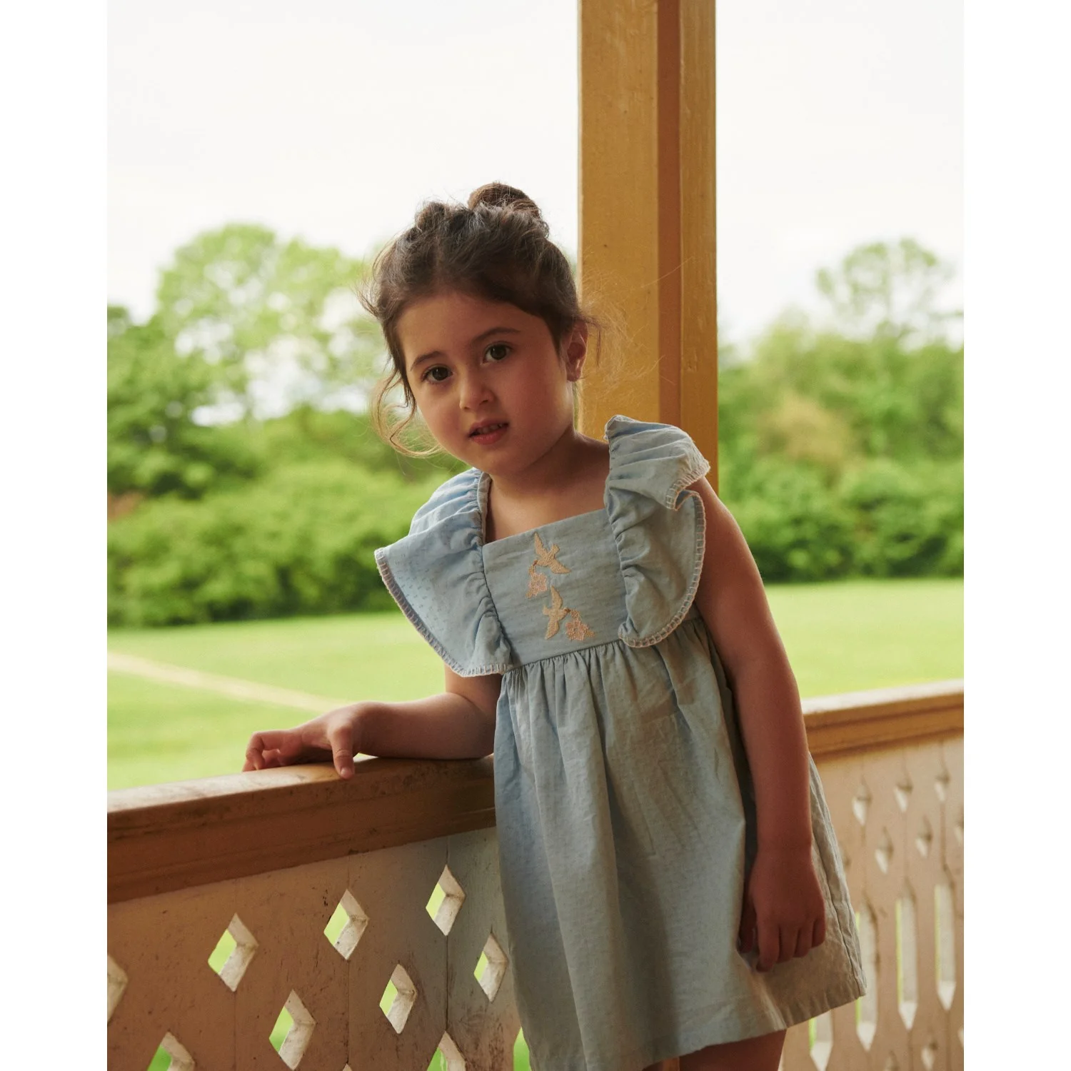 COPENHAGEN COLORS Lt. Blue Comb. Dress W. Frill & Emb. - Image 2