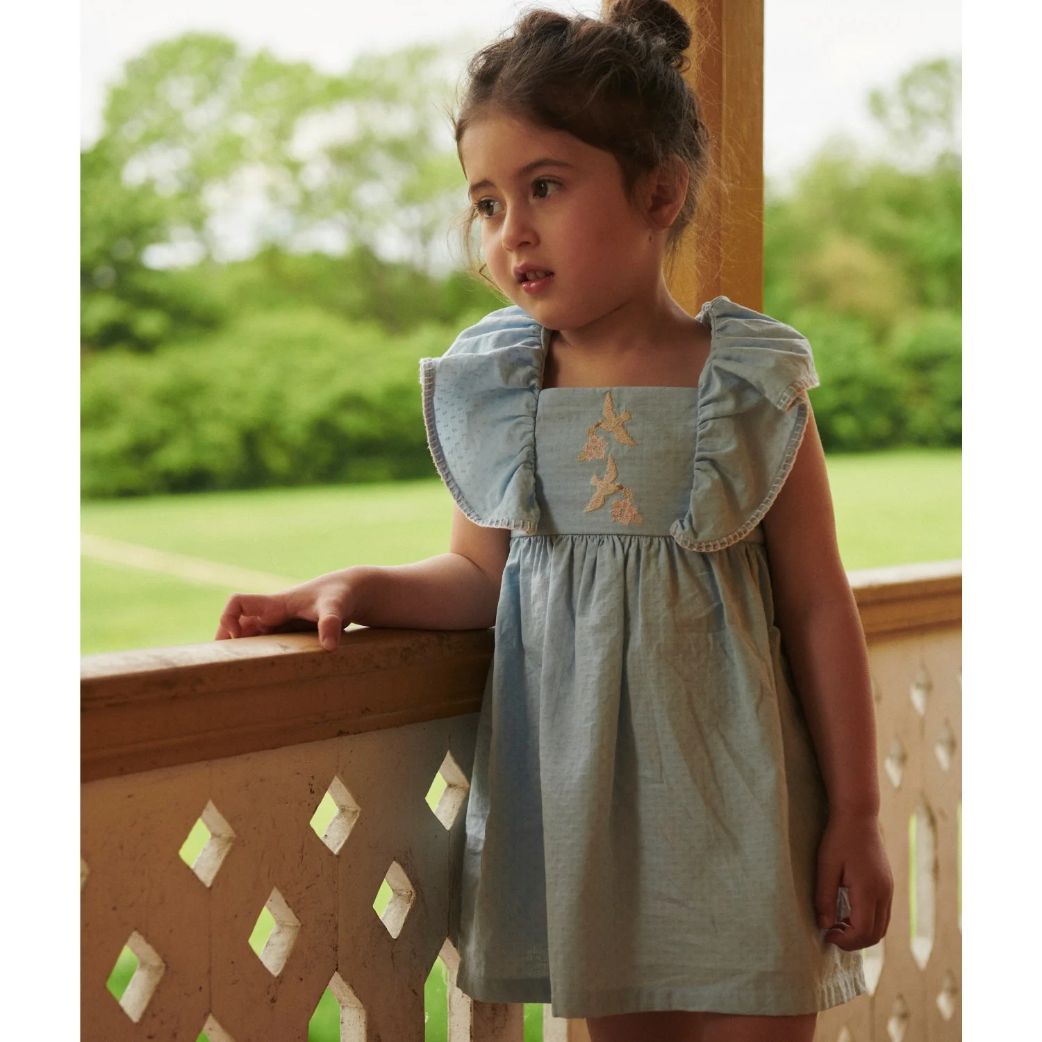 COPENHAGEN COLORS Lt. Blue Comb. Dress W. Frill & Emb. - Image 3