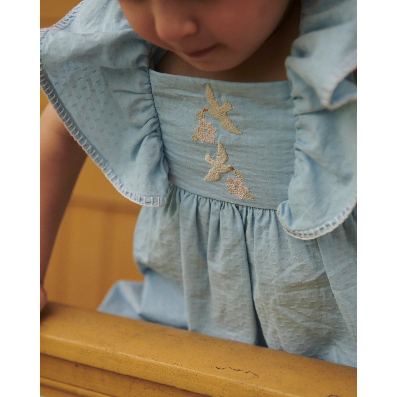 COPENHAGEN COLORS Lt. Blue Comb. Dress W. Frill & Emb. - Image 4