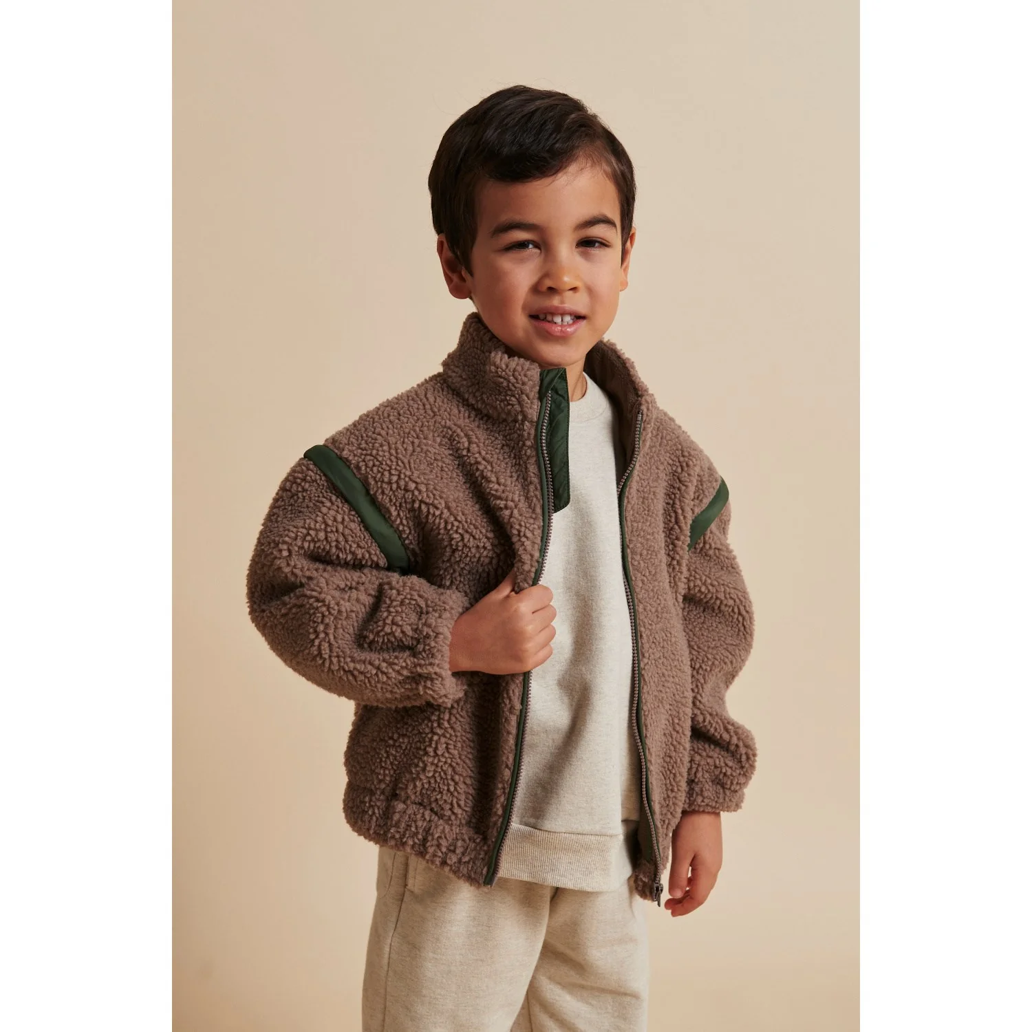COPENHAGEN COLORS Natural/Green Comb. Teddy Jacket W. Removable Sleeves - Image 6