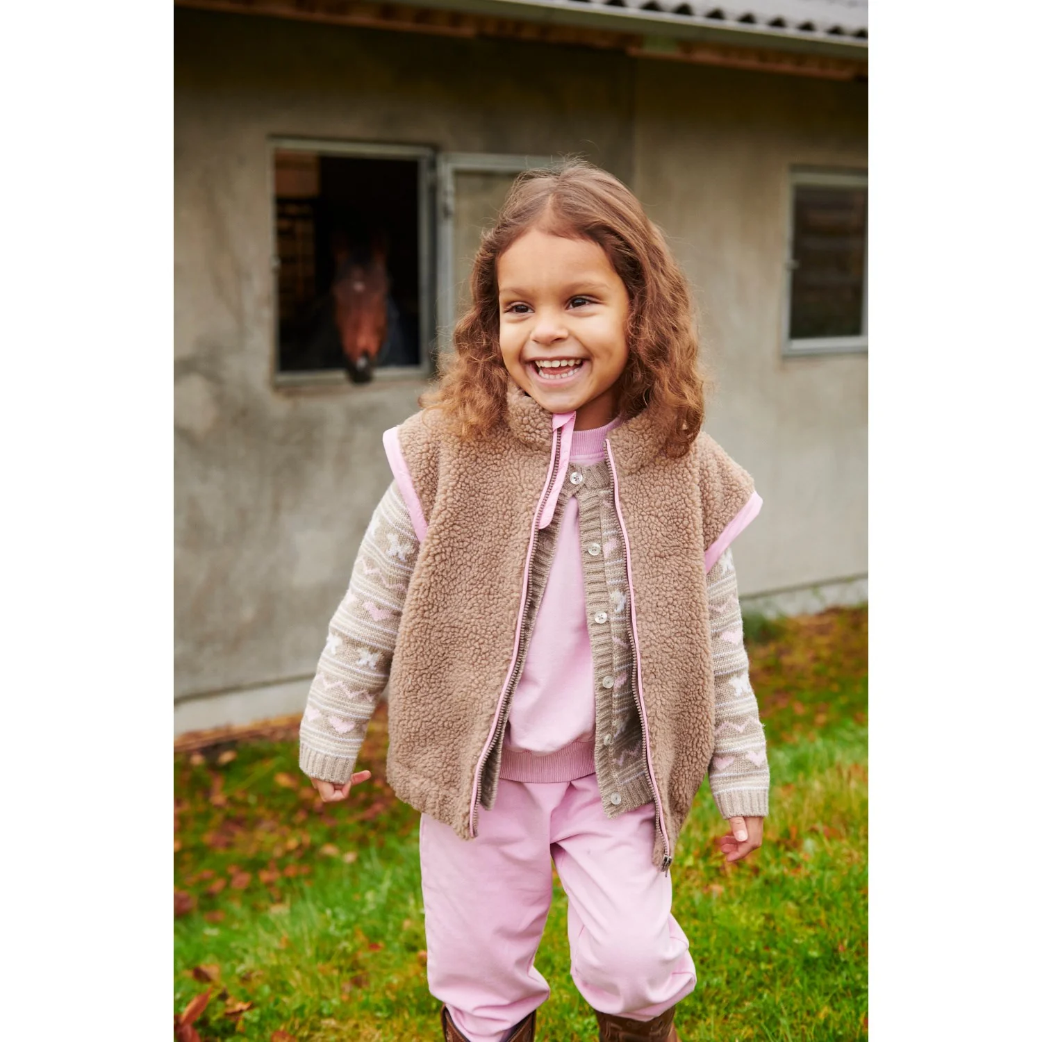 COPENHAGEN COLORS Natural/Pink Comb. Teddy Jacket W. Removable Sleeves - Image 3